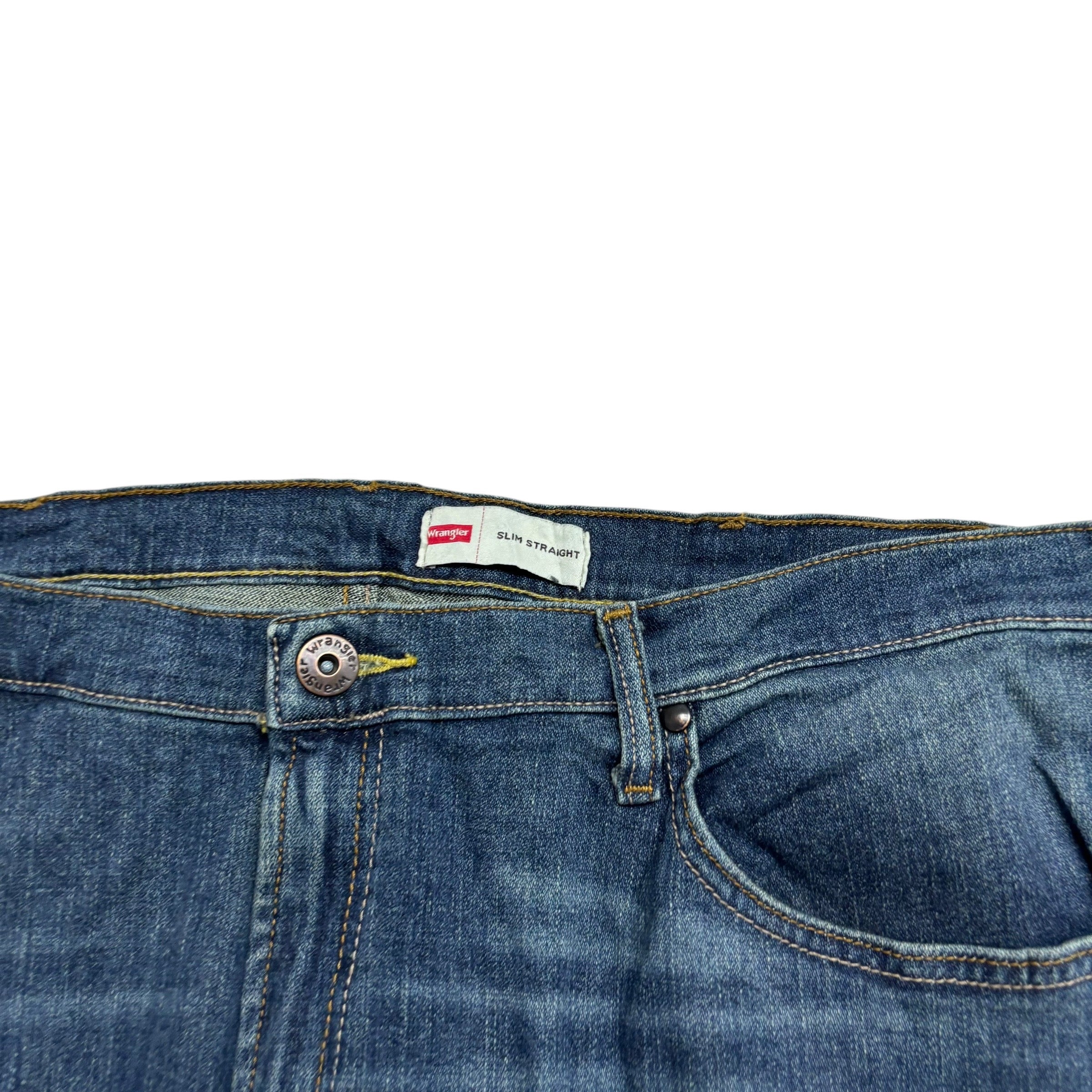 Wrangler Jeans W40 L30 Mens Dark Blue Slim Straight Fit Stretch Denim (E)