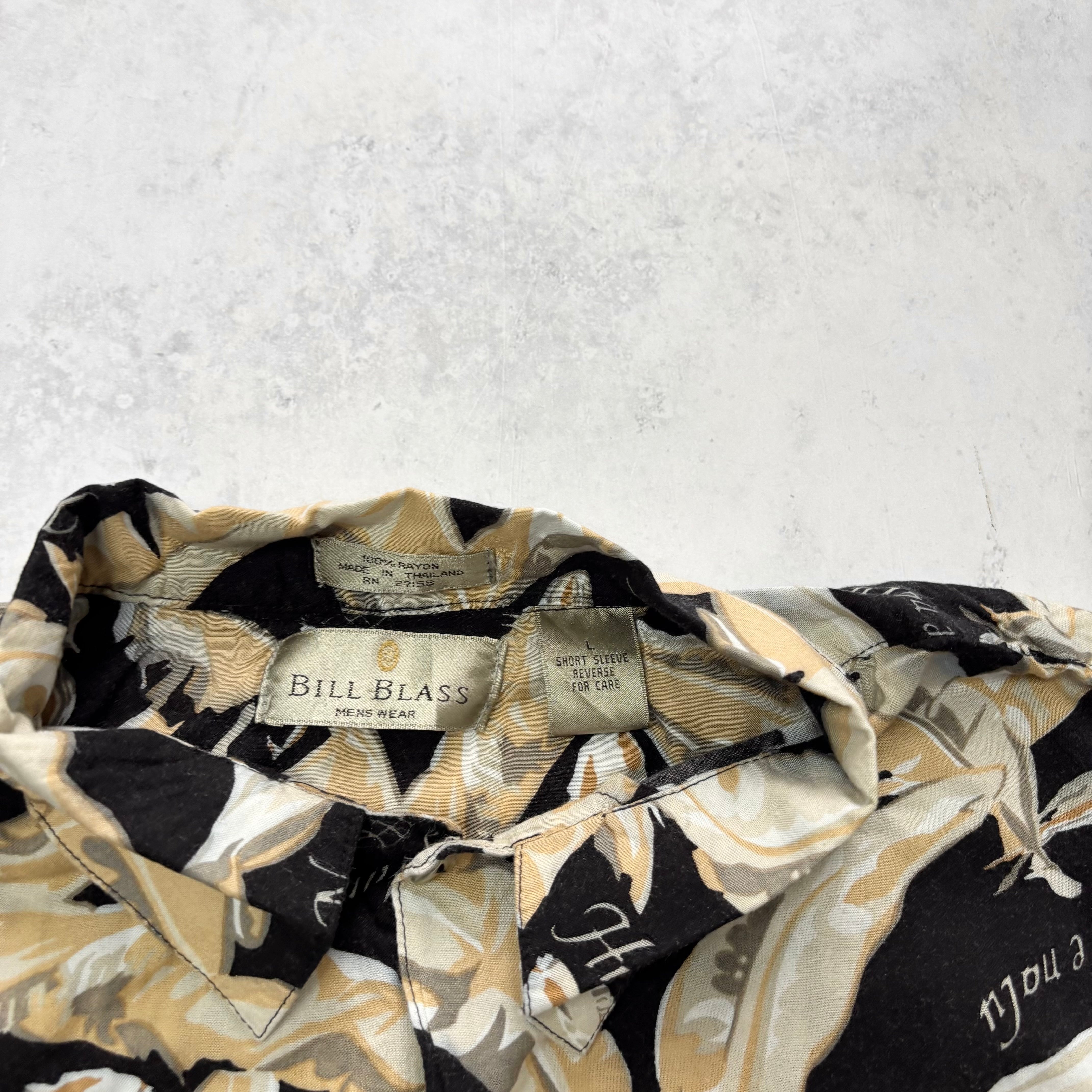 Hawaiian Shirt Mens Large Black Floral Aloha Short Sleeve Rayon (E)