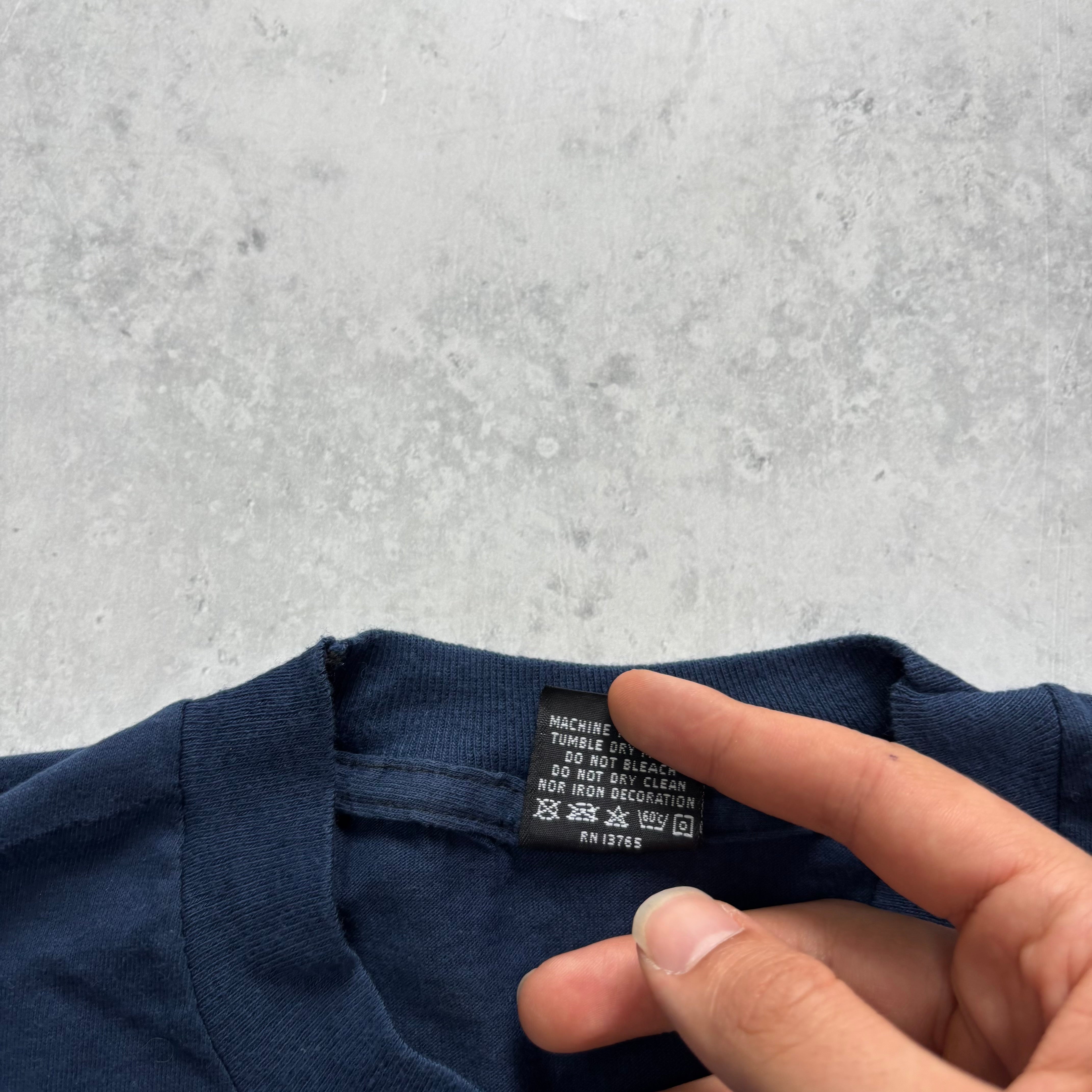 Vintage T Shirt Womens Large Navy Blue Single Stitch Graphic Print 90s USA (E)