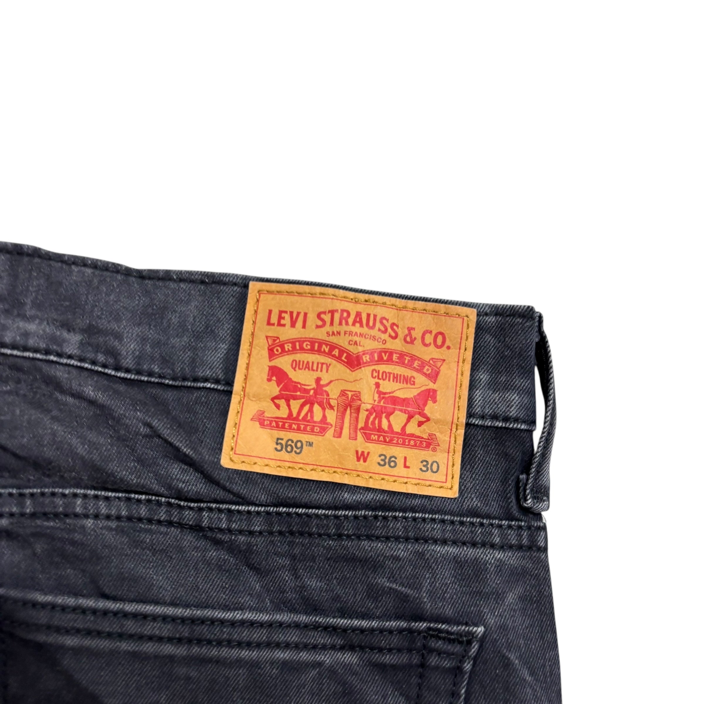 Levis 569 Jeans W36 L29 Mens Black Baggy Relaxed Straight Fit Stretch Denim