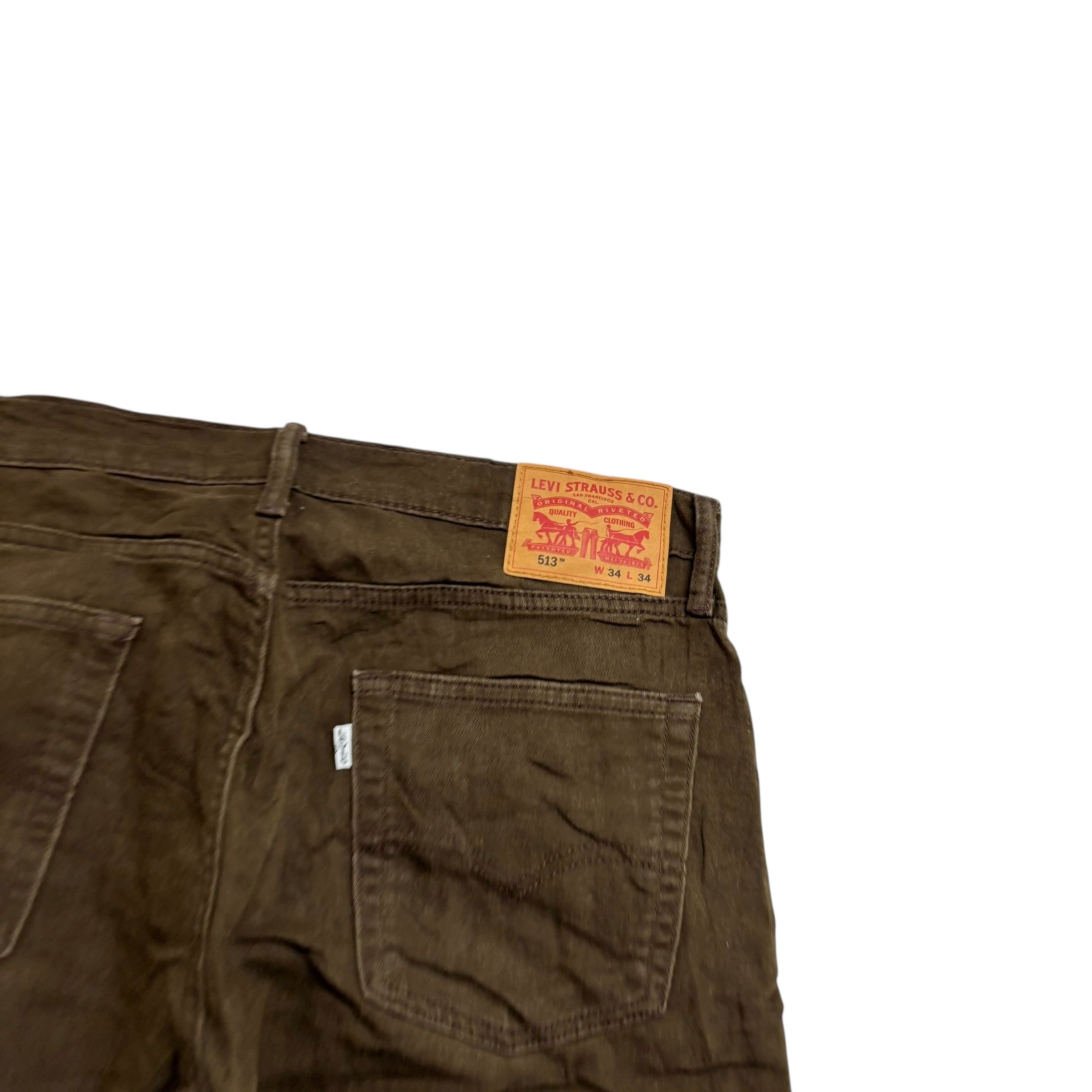 Levis 514 Trousers W34 L34 Mens Brown Slim Straight Fit Stretch Pants