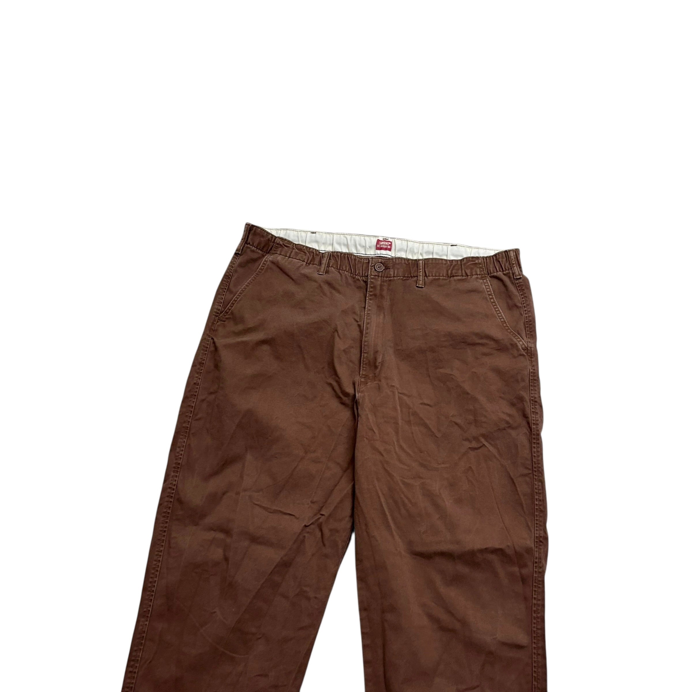 Levis XX Chino EZ Trousers XXL Mens Brown Regular Tapered Fit Stretch