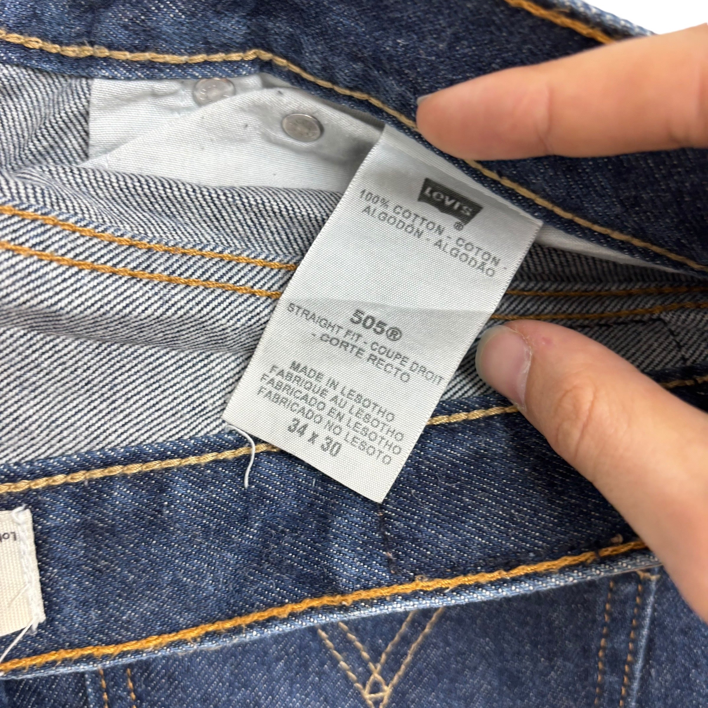 Levis 505 Jeans W34 L30 Mens Dark Blue Regular Straight Fit Vintage Denim (E)