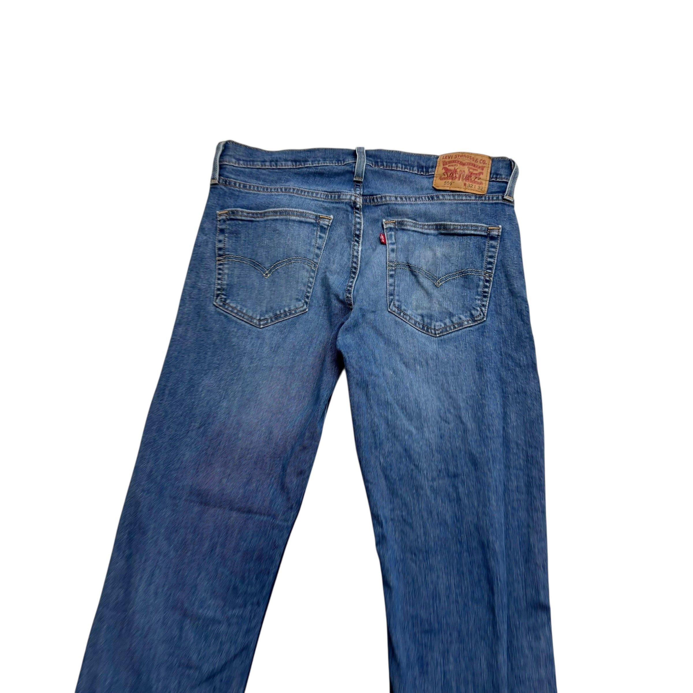 Levis 559 Jeans W32 L32 Mens Mid Blue Regular Straight Fit Stretch Denim (E)