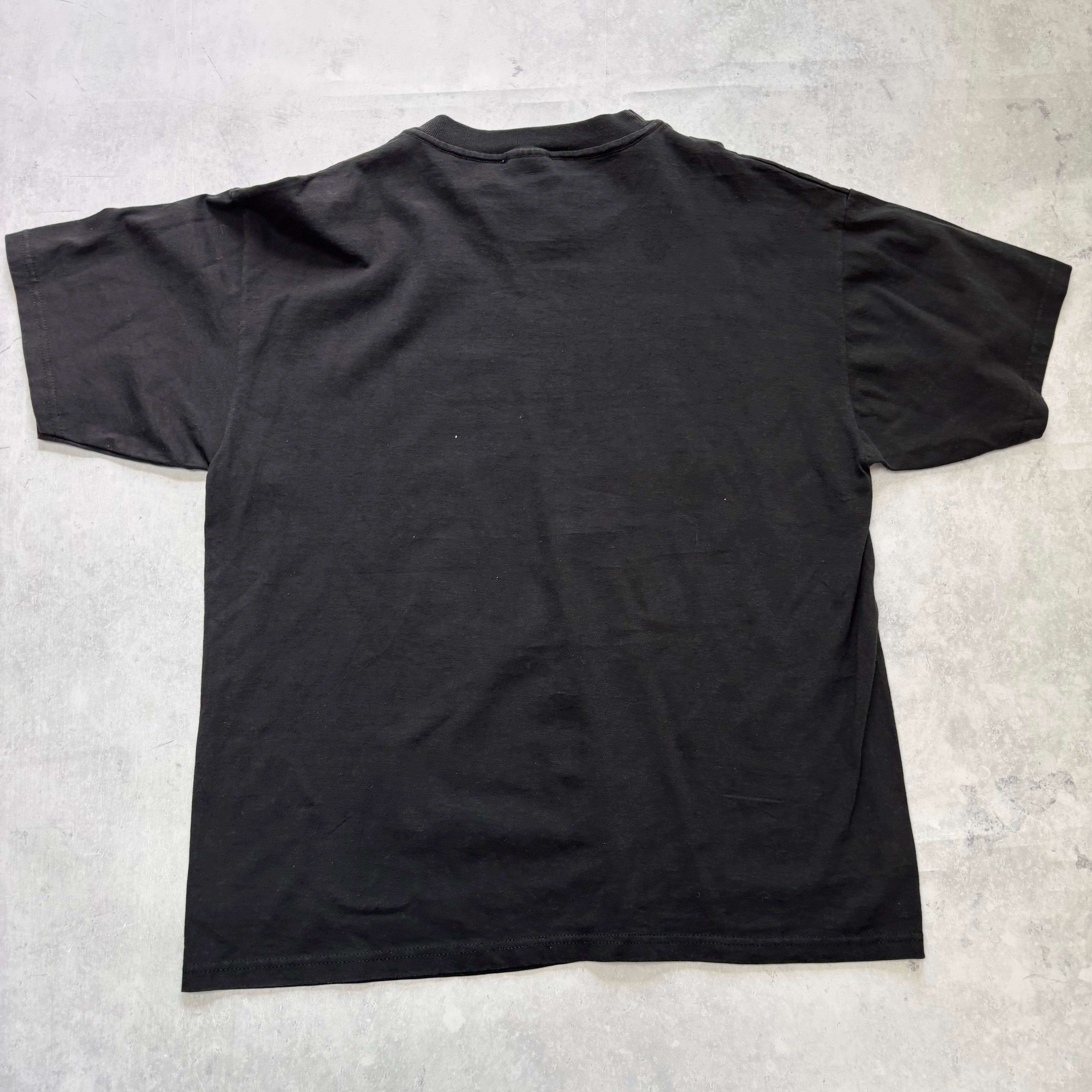 Vintage T Shirt Mens Large Black Graphic Print 90s Boxy Fit (E)