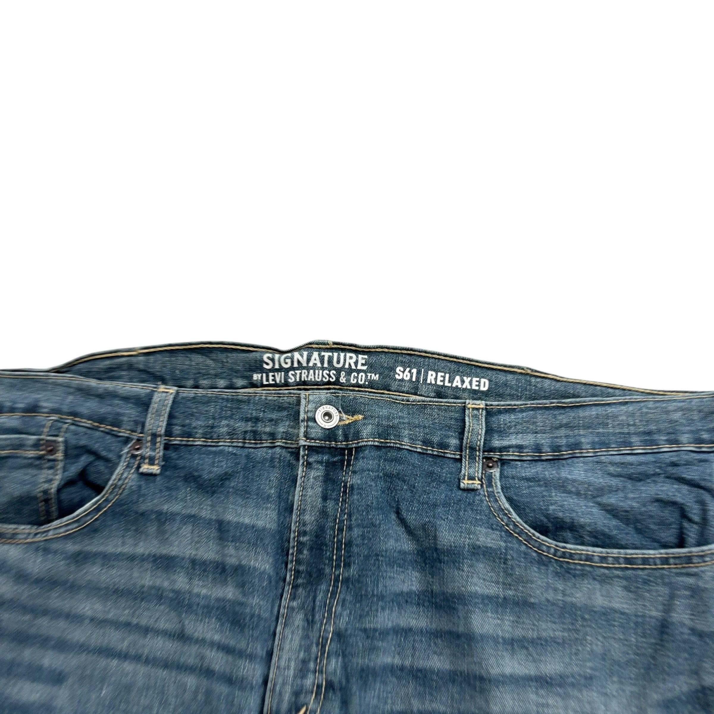 Levis Signature Jeans W44 L30 Mens Dark Blue Relaxed Straight Stretch Denim (E)