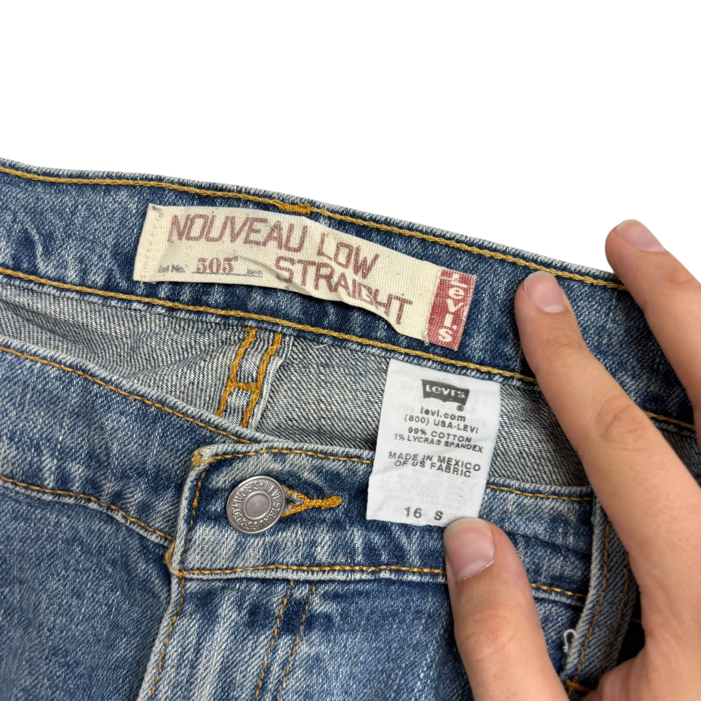 Levis 505 Jeans W38 L30 Womens Regular Straight Fit Mid Blue Stretch Vintage (E)