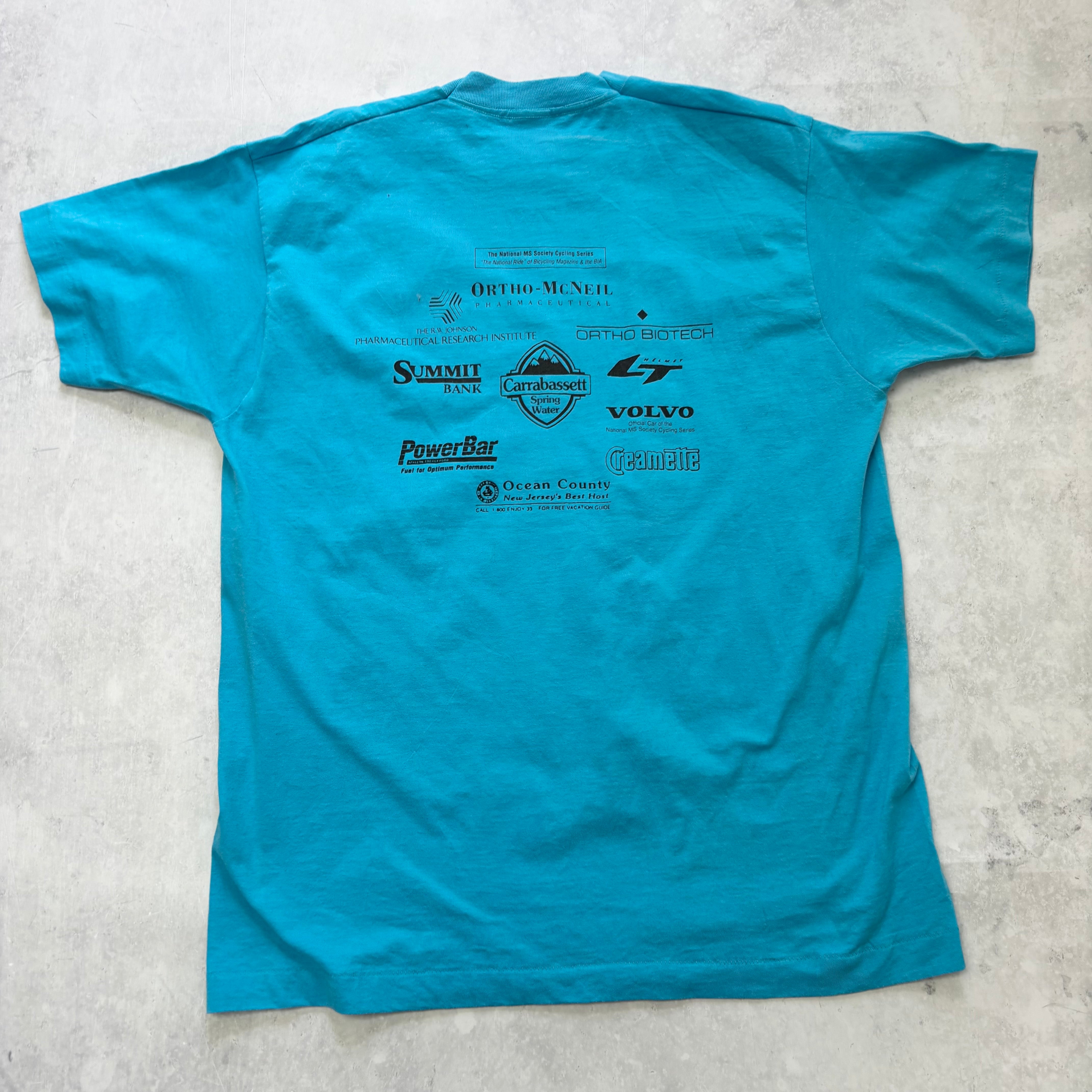 Vintage T Shirt Mens XL Blue Single Stitch Graphic Print 90s Cycling (E)