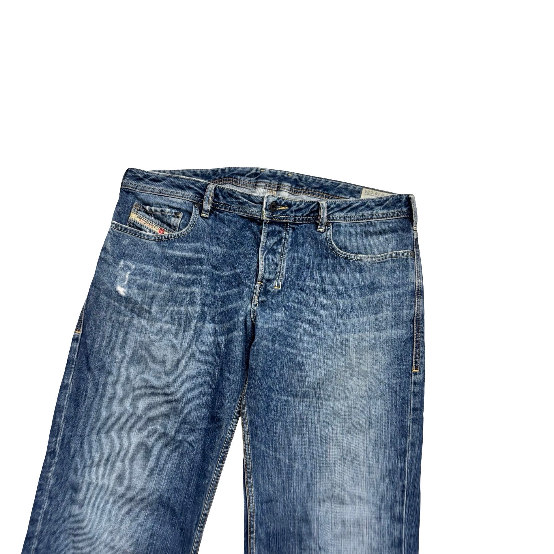 Diesel Zathan Jeans W36 L32 Mens Mid Blue Regular Bootcut Fit Denim (F)