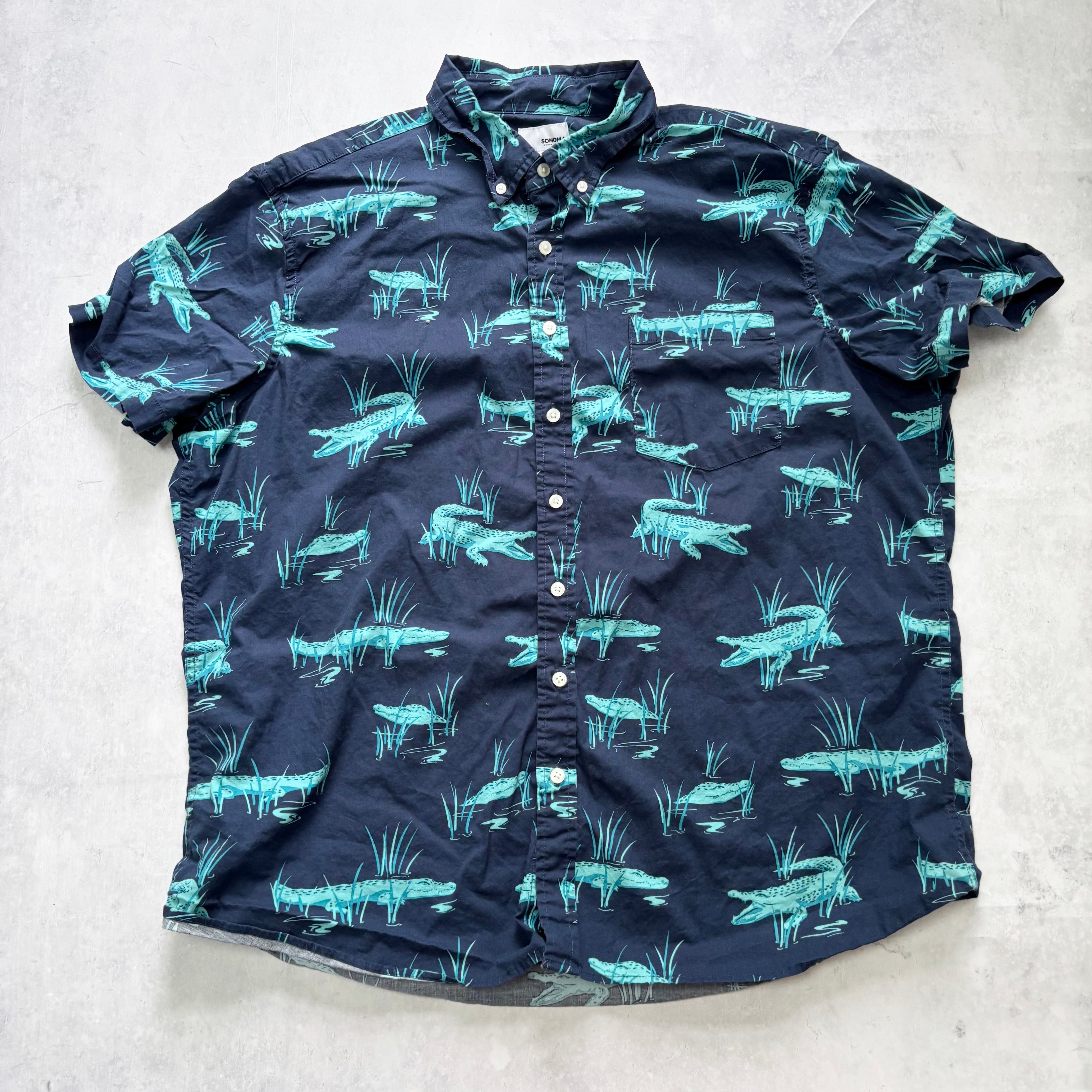 Sonoma Hawaiian Shirt Mens XXL Navy Aloha Short Sleeve Cotton Regular Fit (E)