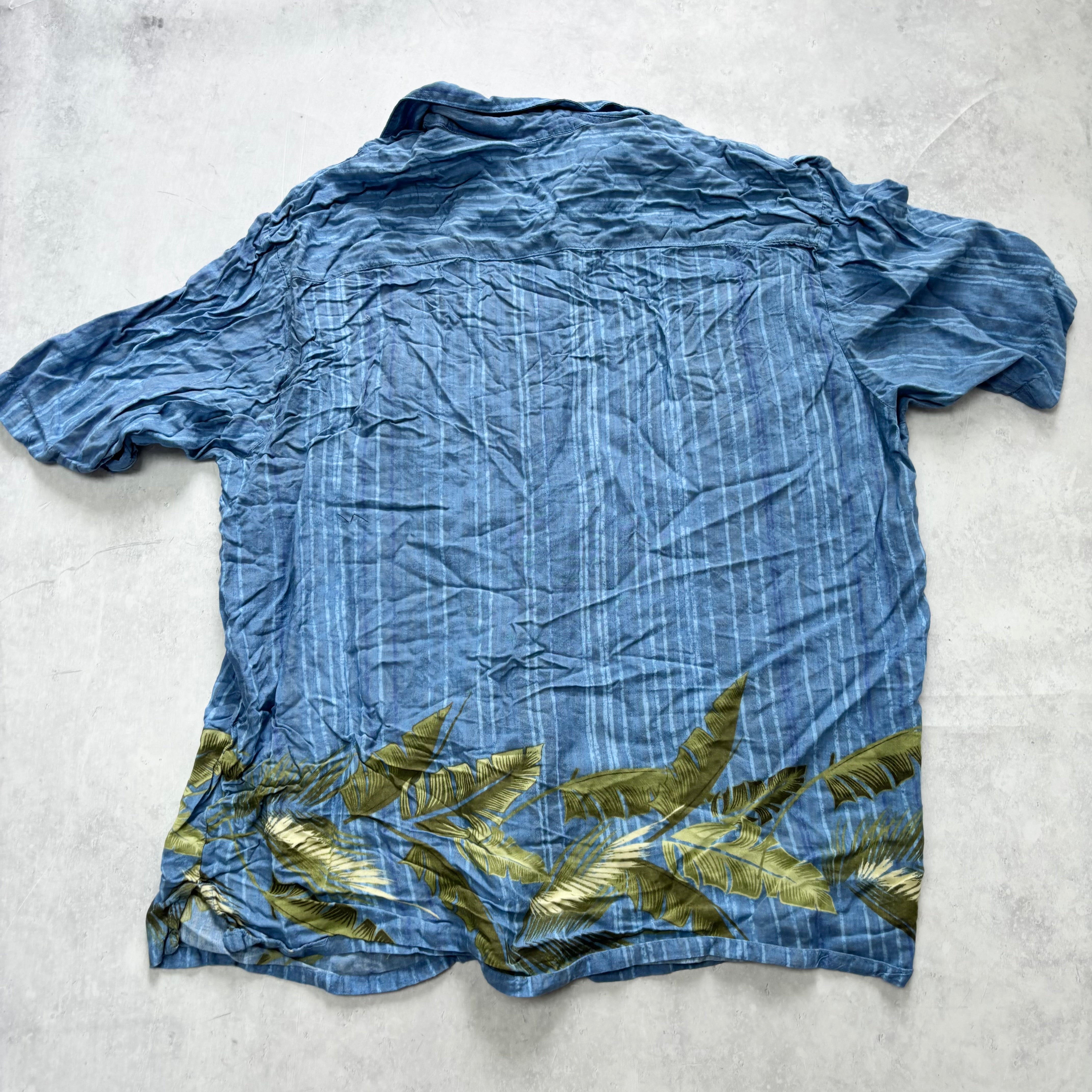 Vintage Hawaiian Shirt Mens Large Blue Floral Aloha Short Sleeve Rayon