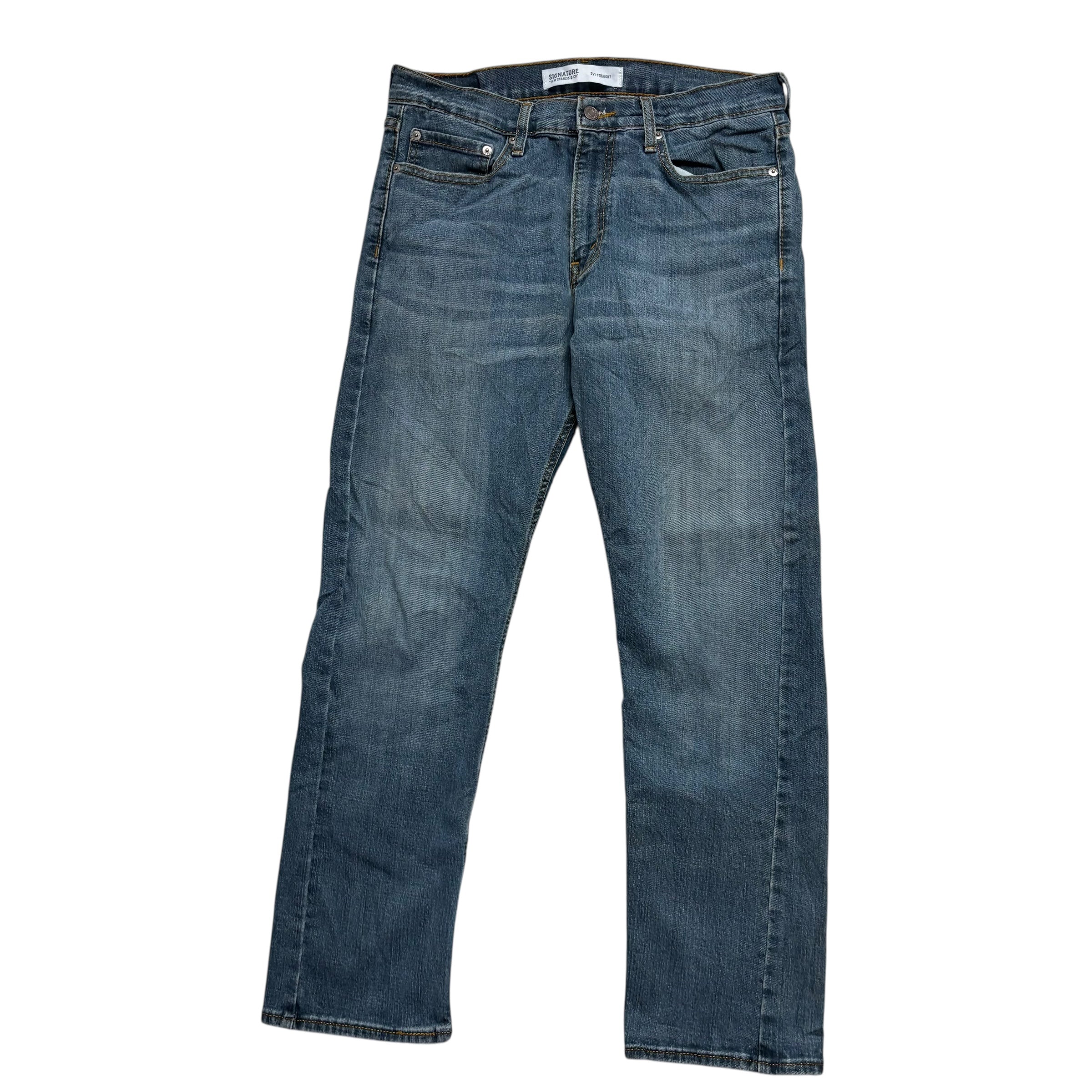 Levis Signature Jeans W32 L29 Mens Dark Blue Regular Straight Stretch Denim (E)