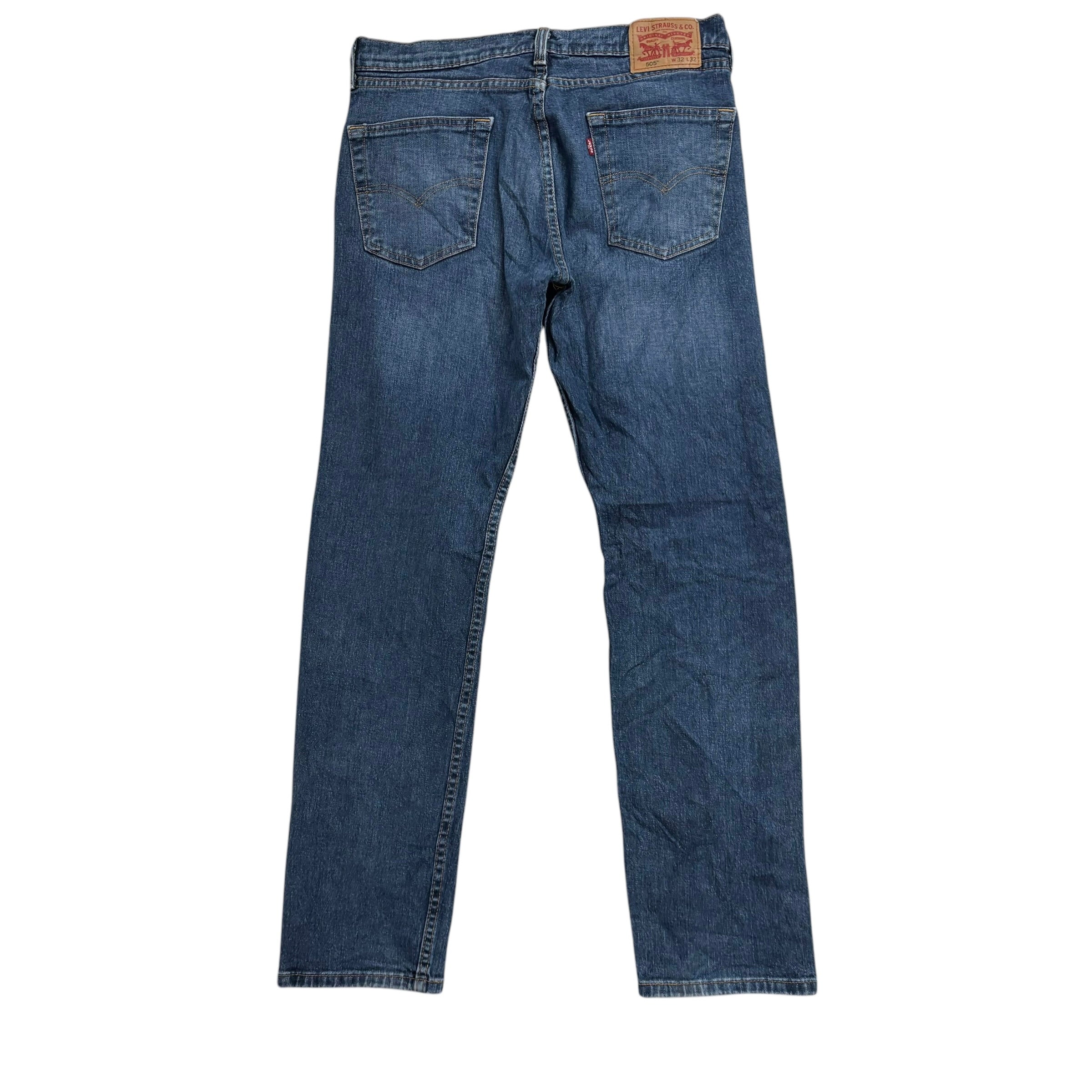 Levis 505 Jeans W32 L32 Mens Mid Blue Regular Straight Fit Stretch Denim