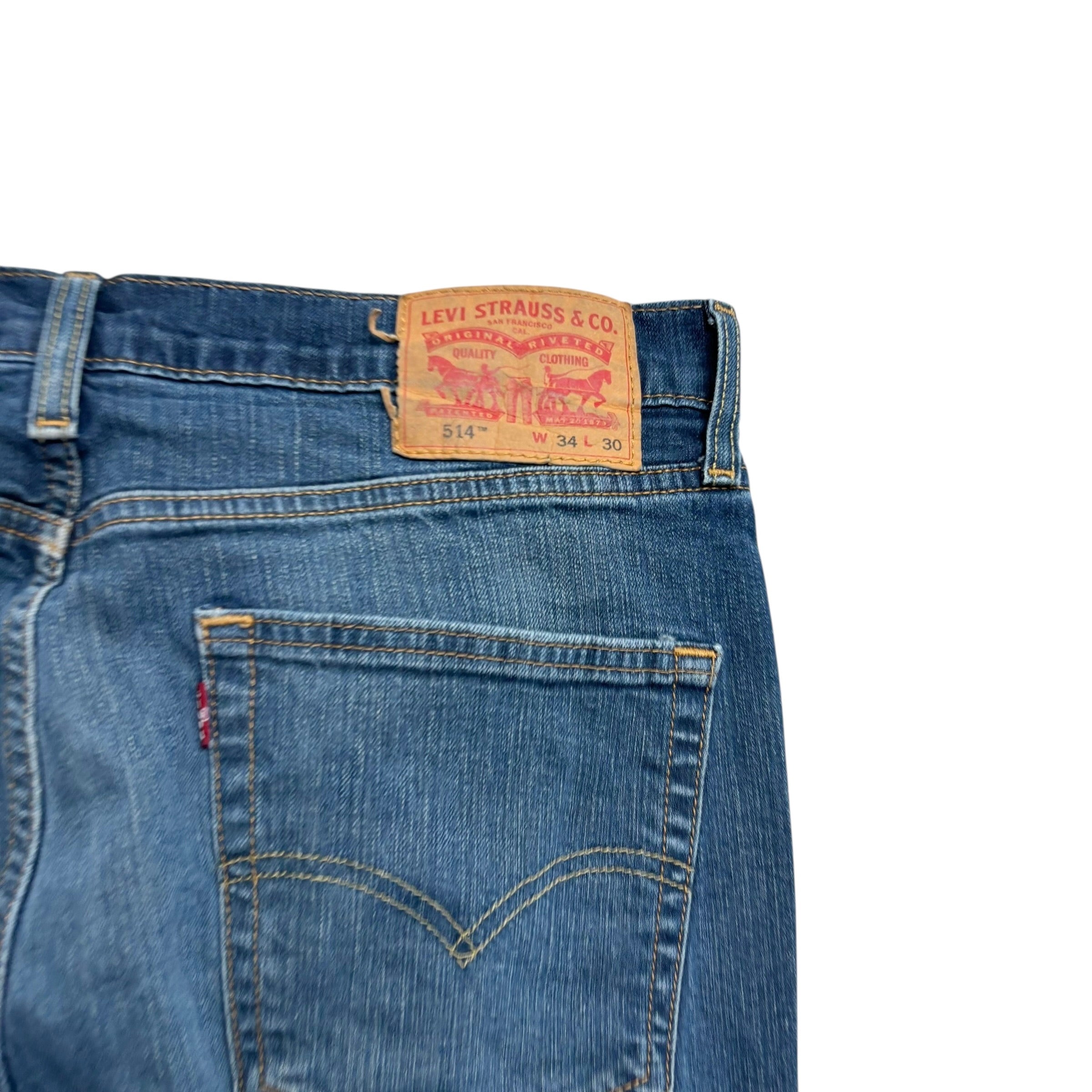 Levis 514 Jeans W34 L30 Mens Dark Blue Regular Straight Fit Stretch Denim (F)