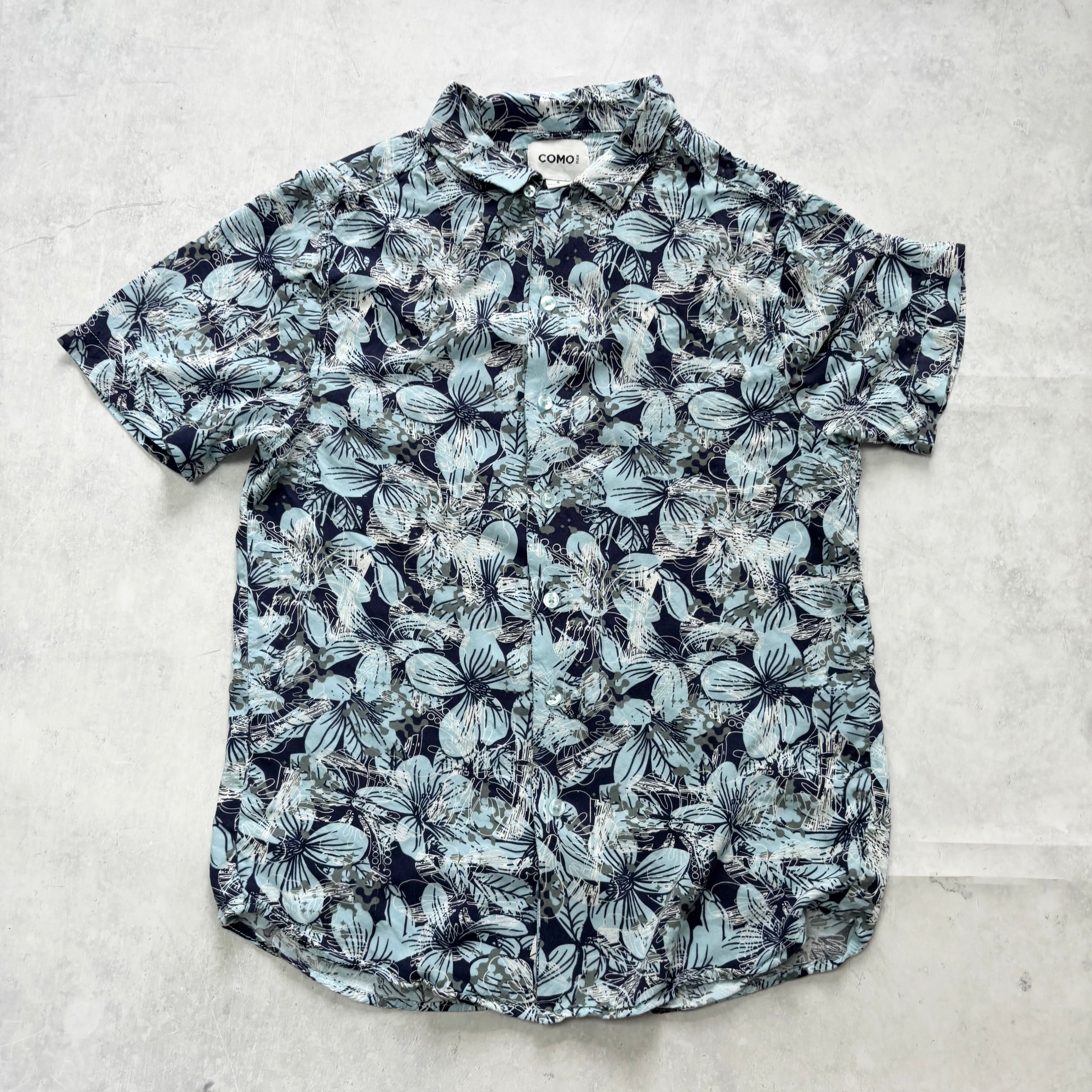 Hawaiian Shirt Mens Small Blue Floral Aloha Short Sleeve Rayon Regular Fit (E)