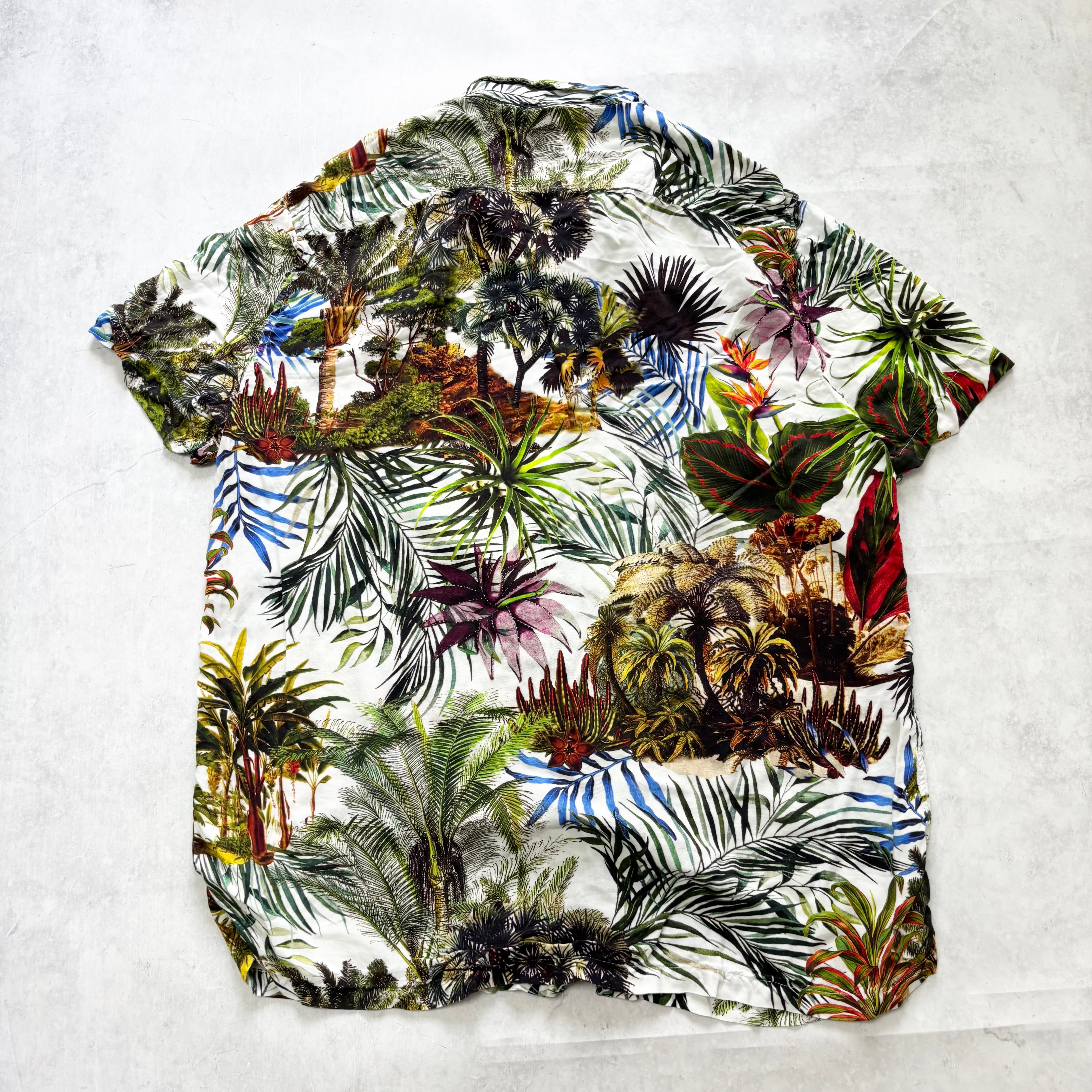 Hawaiian Shirt Mens Large Multi Floral Aloha Short Sleeve Viscose Slim (E)