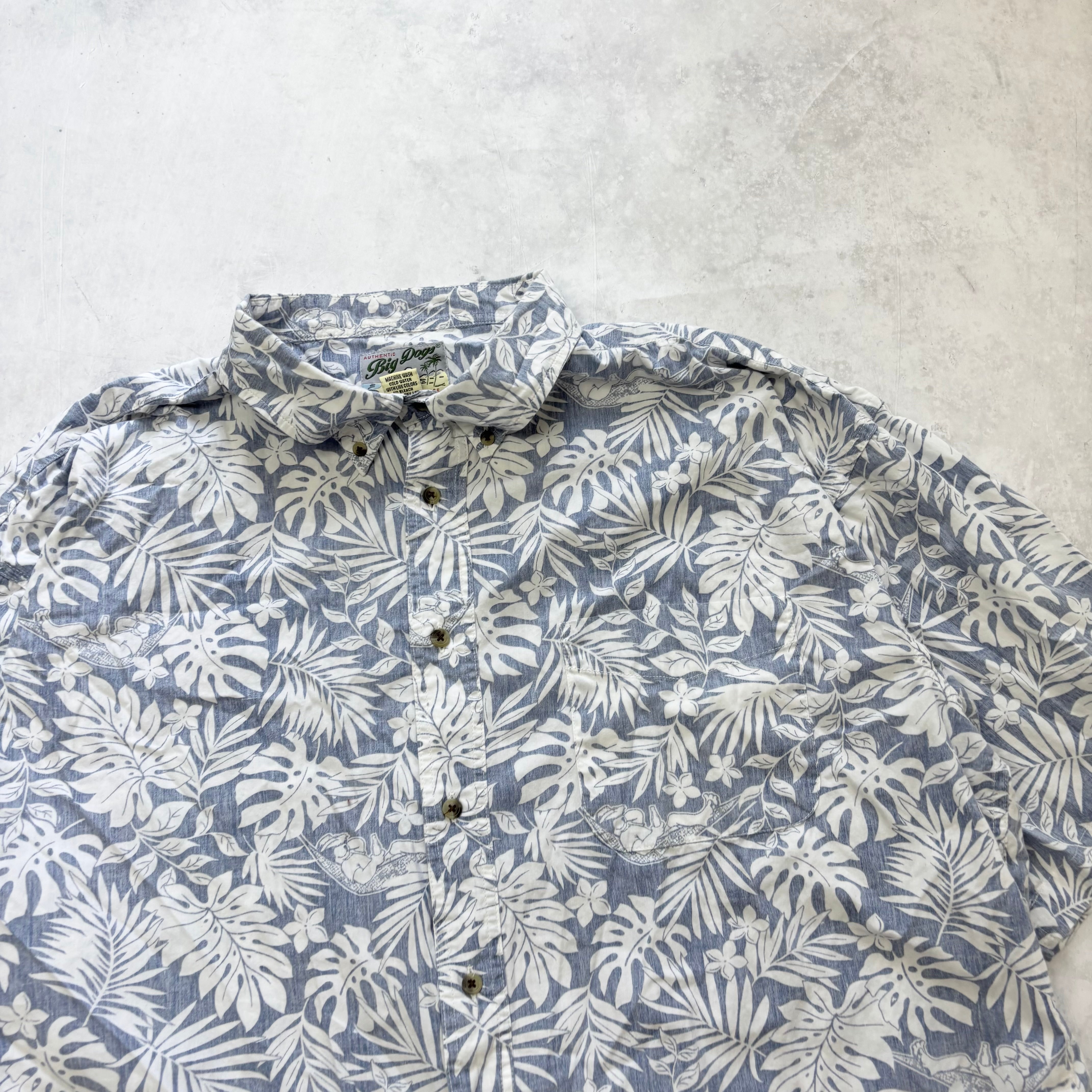 Vintage Hawaiian Shirt Mens XXL Blue Cotton Aloha Floral Short Sleeve (E)