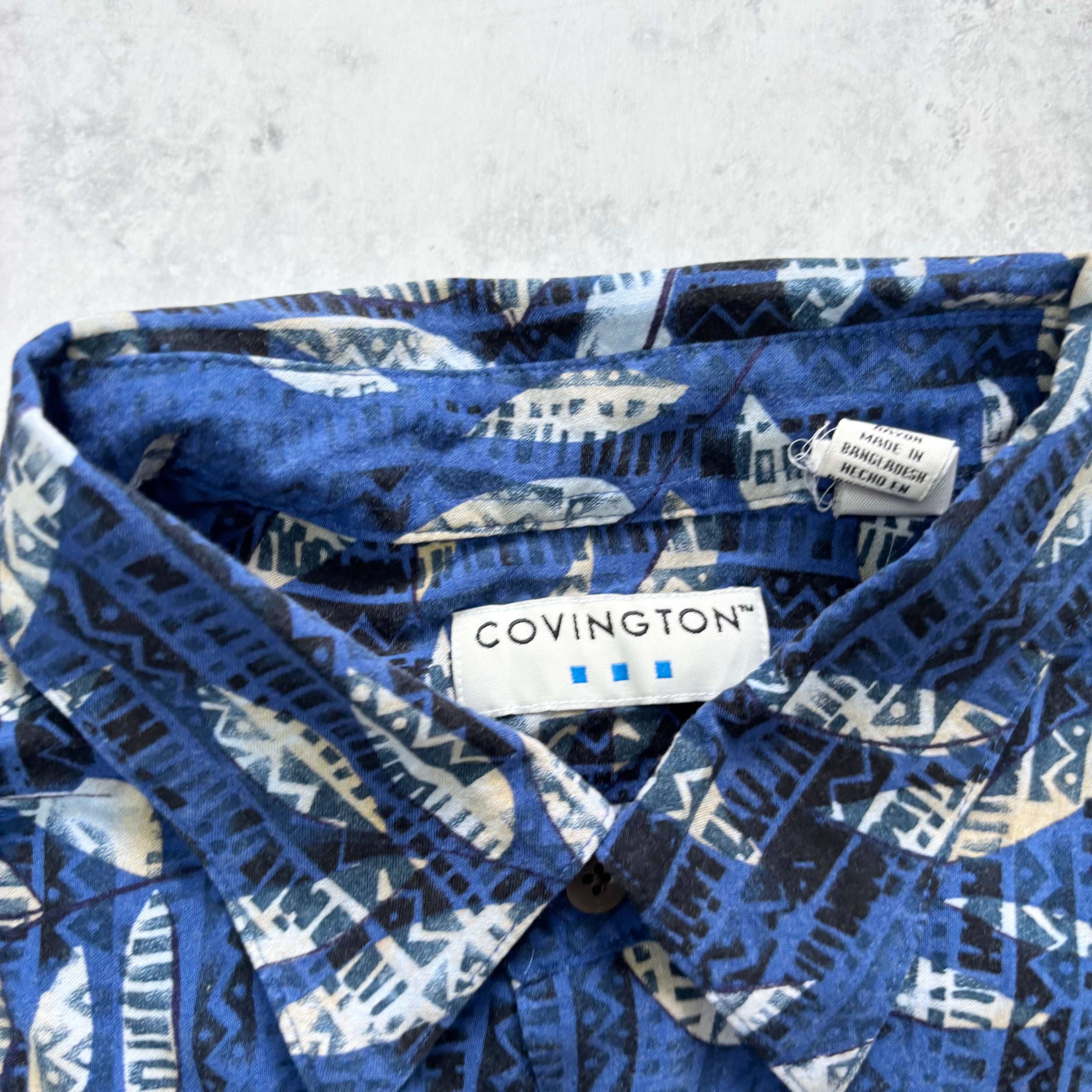 Vintage Hawaiian Shirt Mens Large Blue Floral Aloha Short Sleeve Rayon (E)