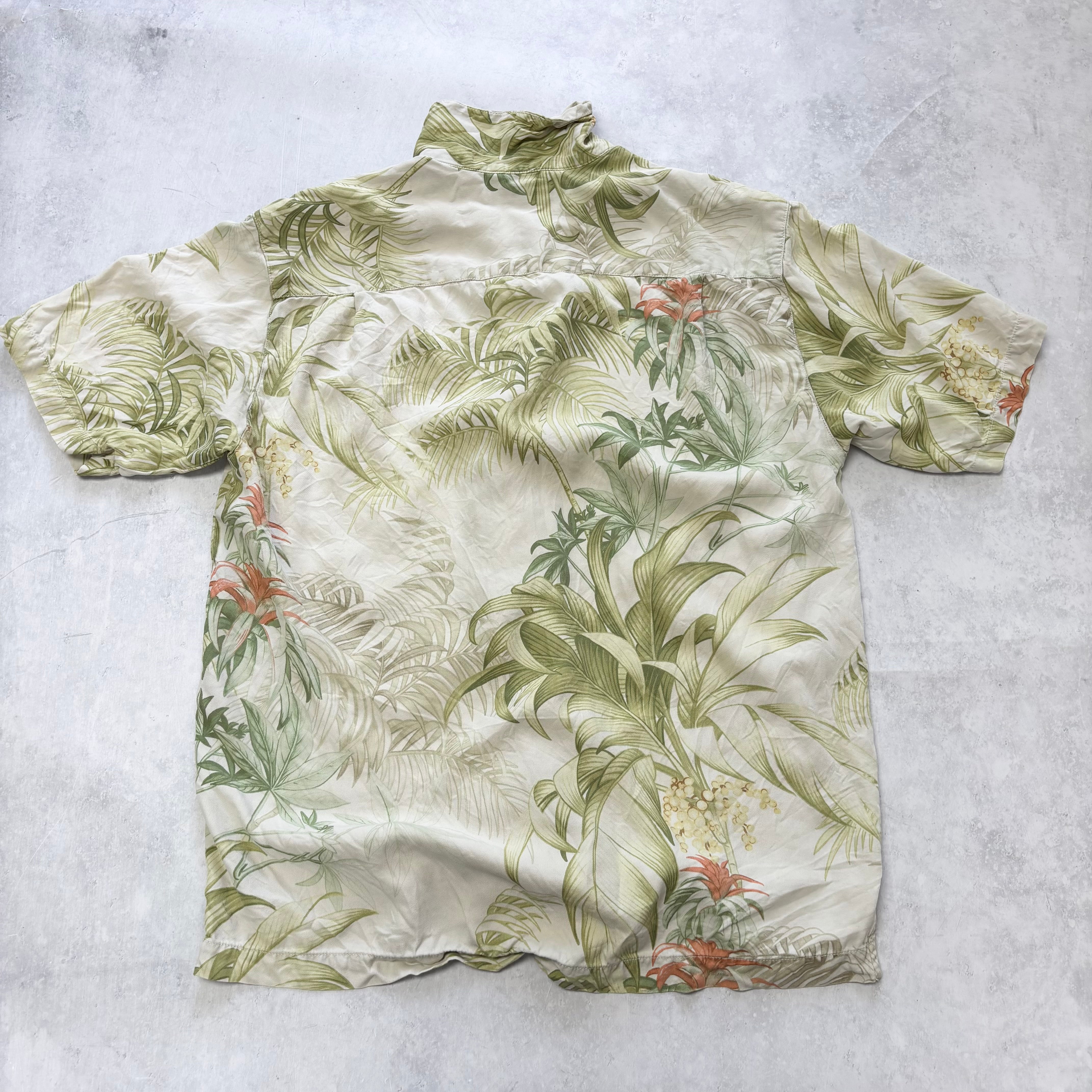 Vintage Hawaiian Shirt Mens Small Green Floral Aloha Tommy Bahama Silk (E)