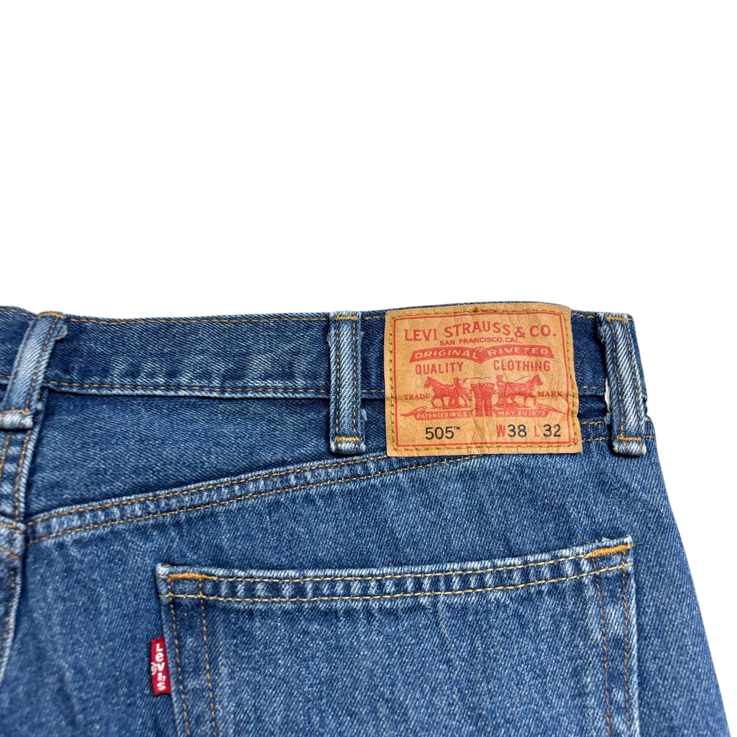 Levis 505 Jeans W38 L32 Mens Mid Blue Regular Straight Fit Vintage Denim (E)