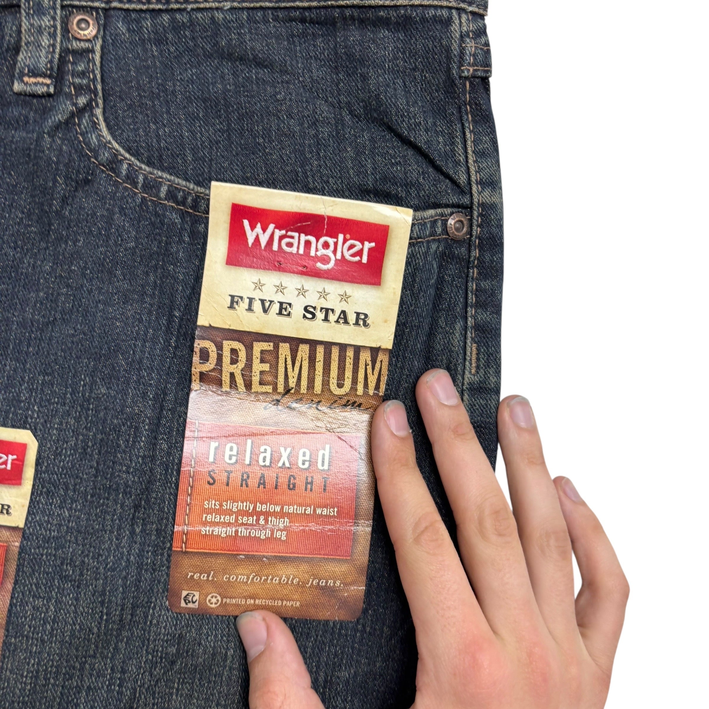 Wrangler Jeans W42 L32 Mens Dark Blue Baggy Relaxed Straight Fit Denim (E)