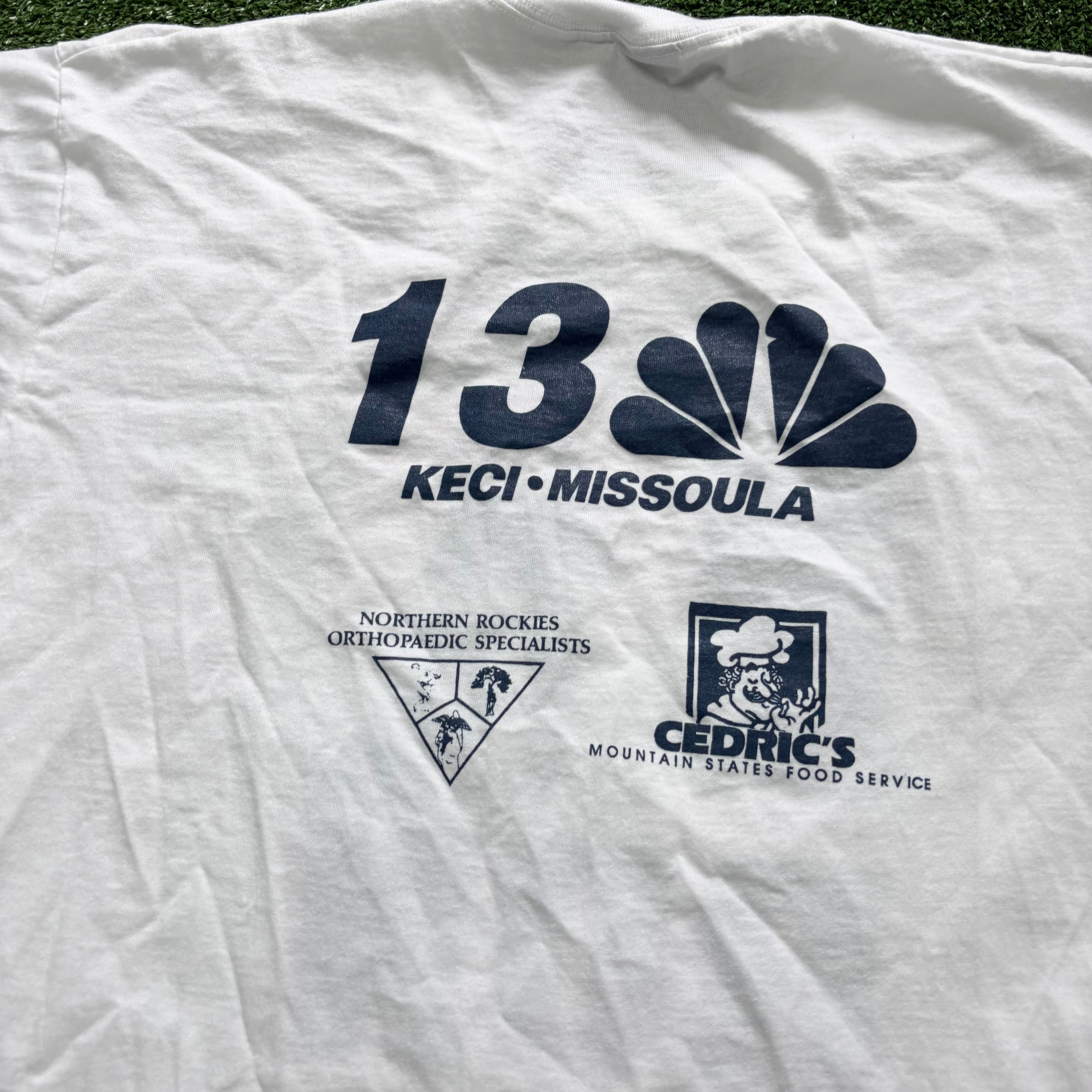 Vintage T Shirt Mens Large White Single Stitch Graphic Print 90s USA Run (E)