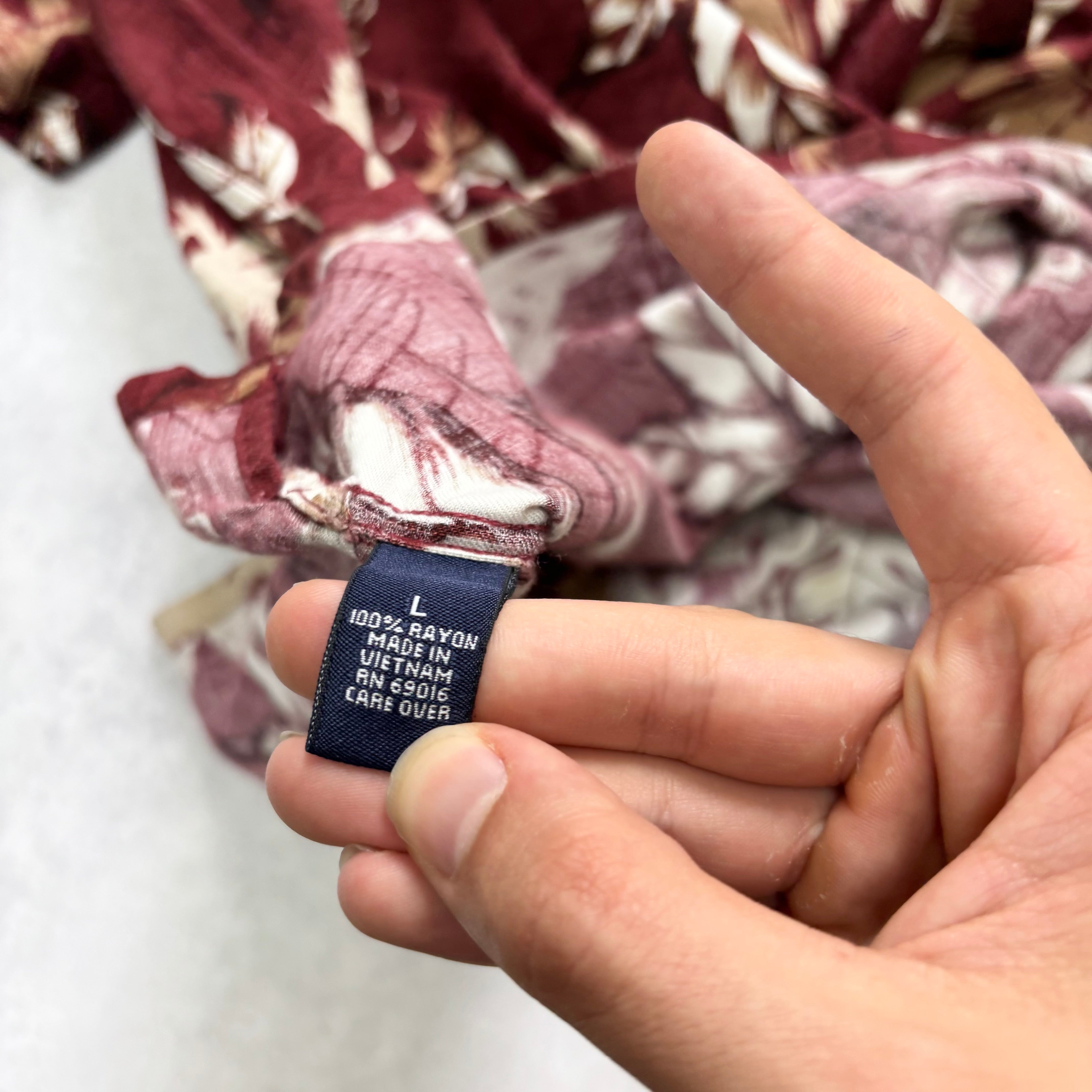 Hawaiian Shirt Mens Large Red Floral Aloha Short Sleeve Rayon (E)