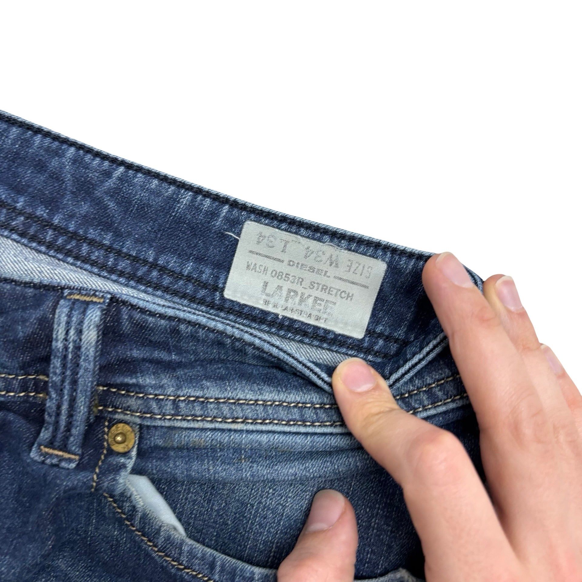 Diesel Larkee Jeans W34 L34 Mens Navy Blue Regular Straight Fit Stretch (F)