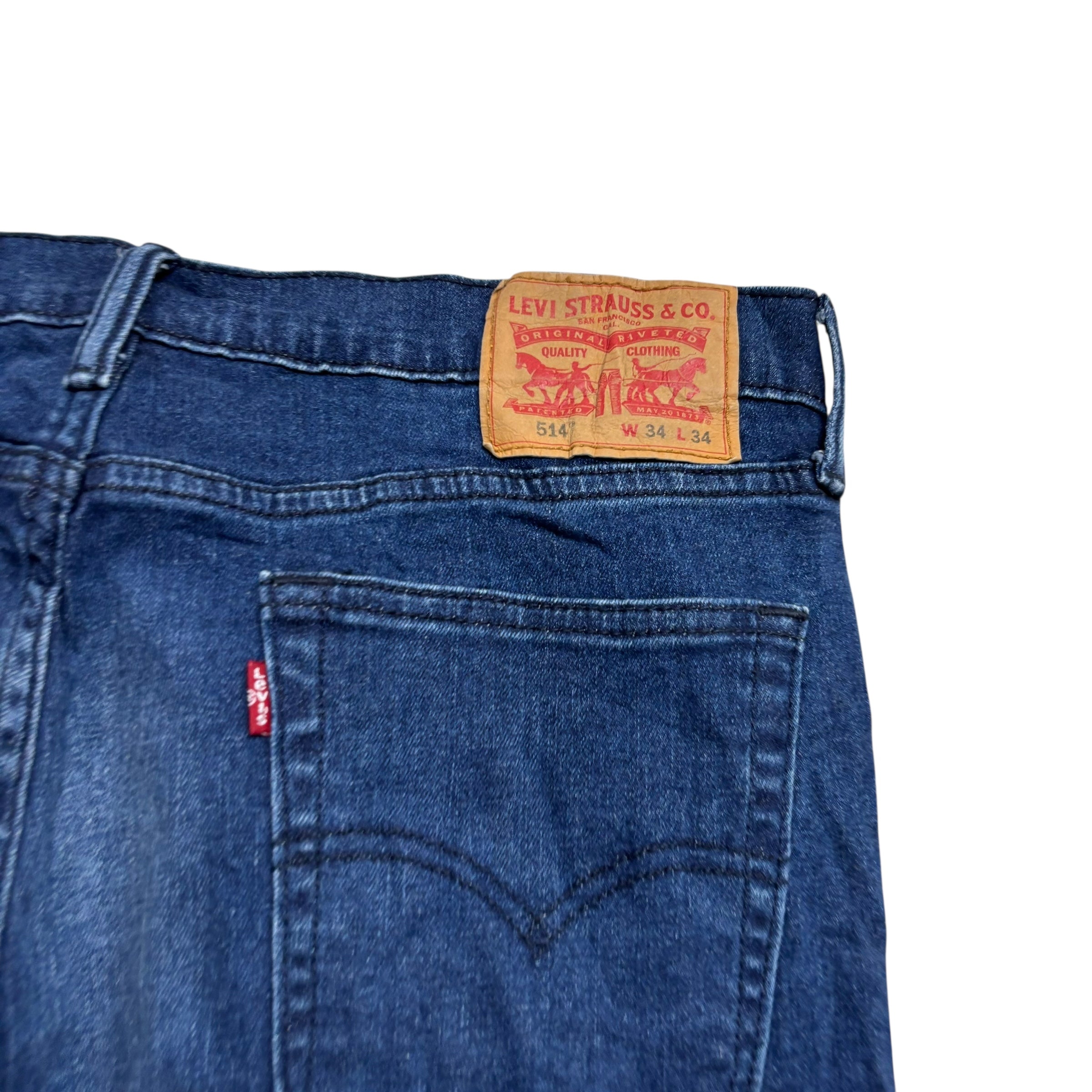 Levis 514 Jeans W34 L34 Mens Navy Blue Regular Straight Fit Stretch Denim (F)