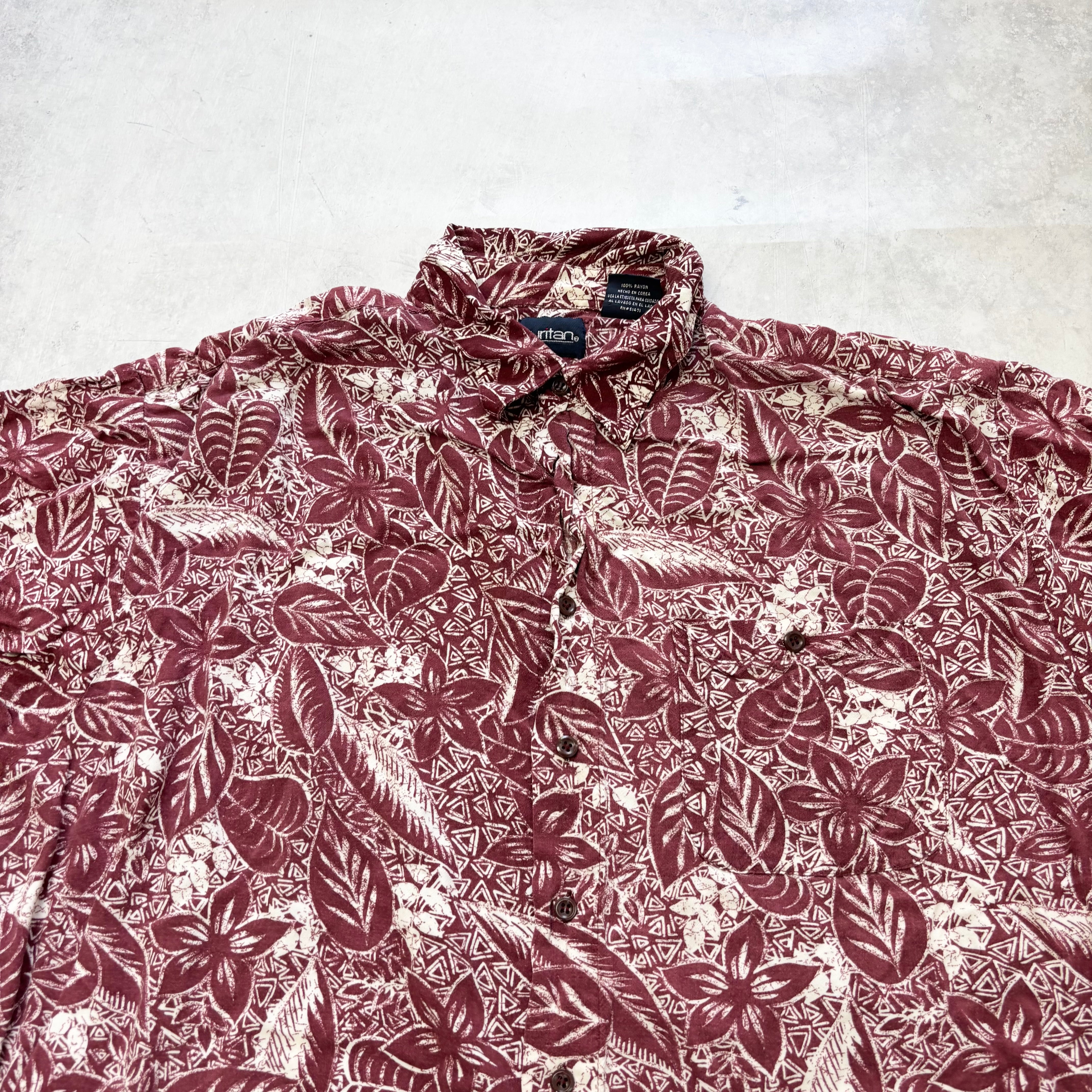 Vintage Hawaiian Shirt Mens Large Red Floral Aloha Short Sleeve Rayon (E)