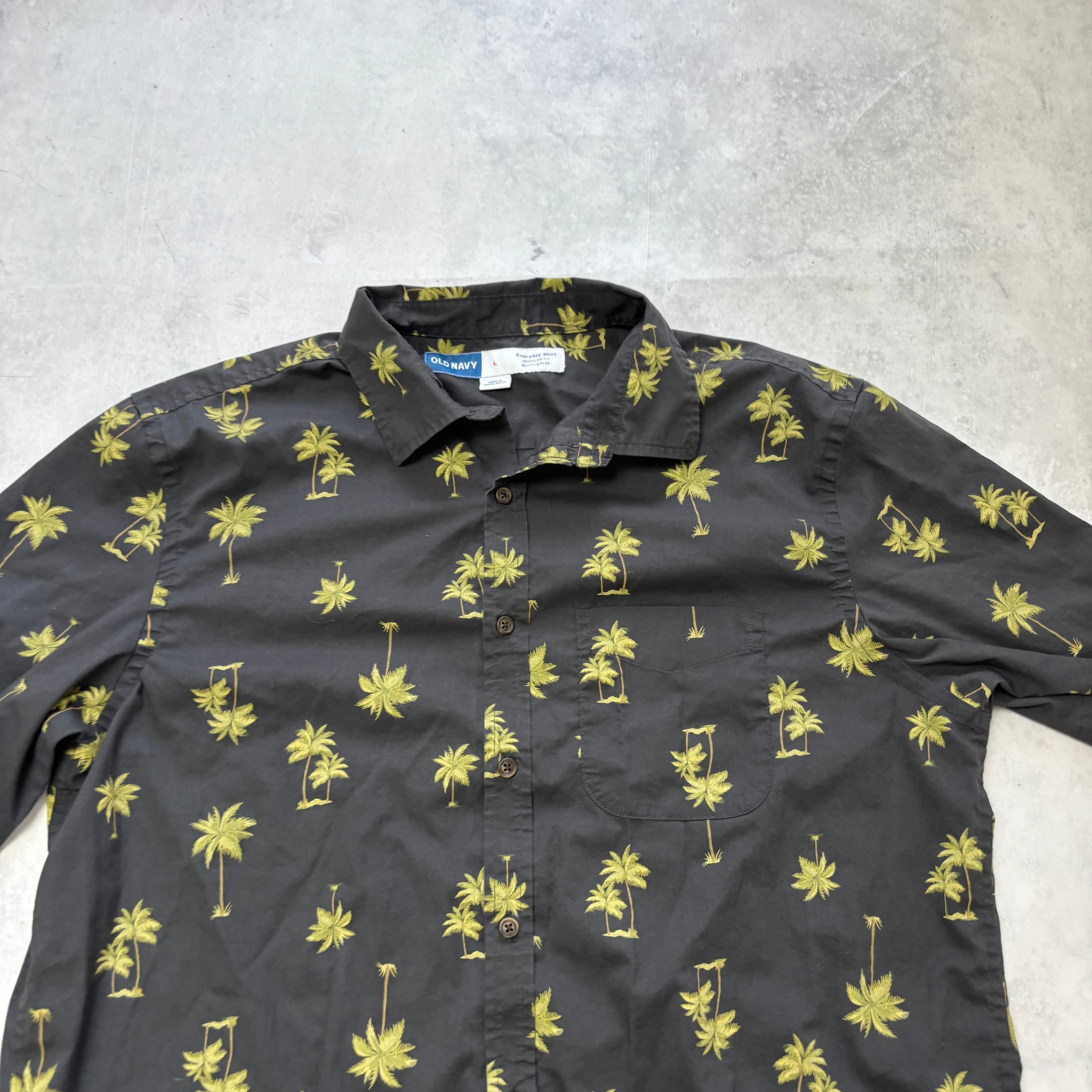 Old Navy Hawaiian Shirt Mens Large Grey Short Sleeve Regular Fit Cotton (E)