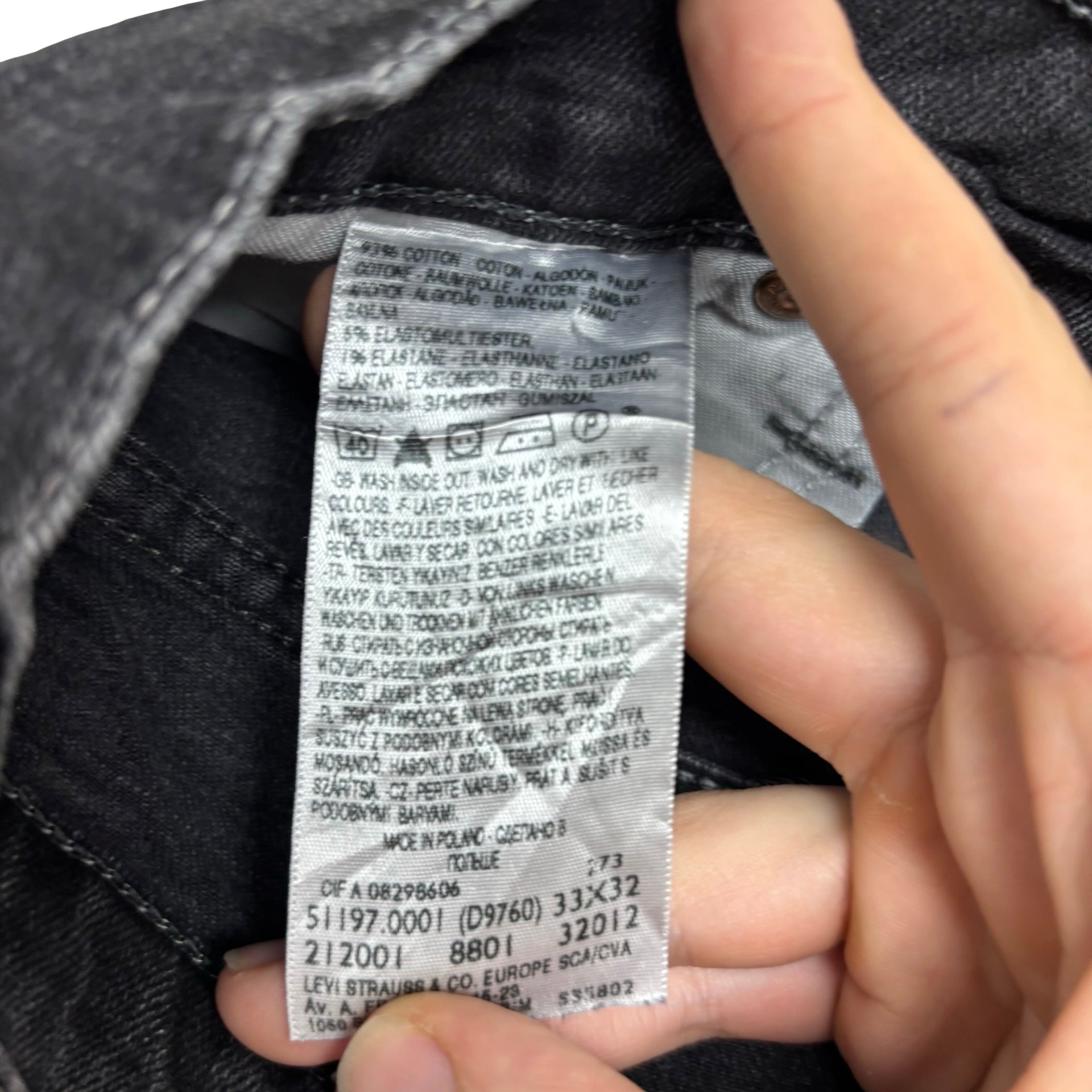 Levis 511 Jeans W32 L32 Mens Black Slim Fit Stretch Denim (E)