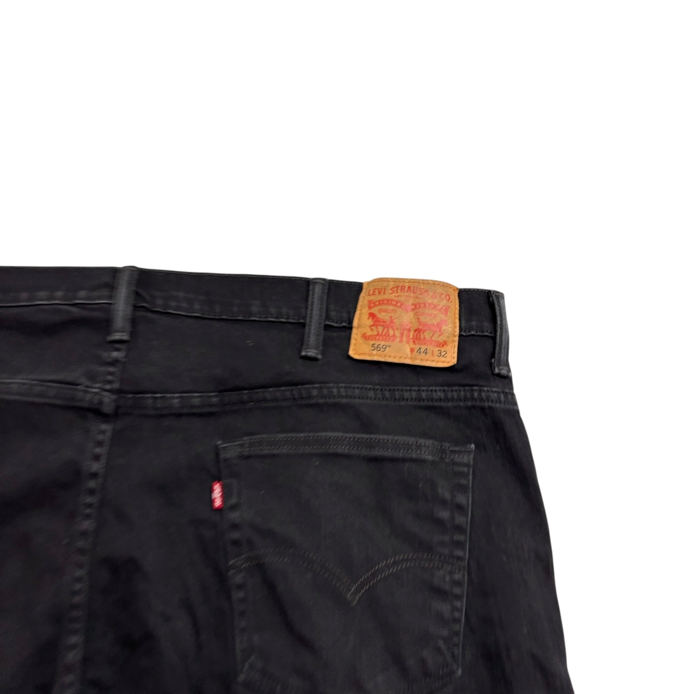 Levis 569 Jeans W44 L32 Mens Black Baggy Relaxed Straight Fit Stretch Denim (E)
