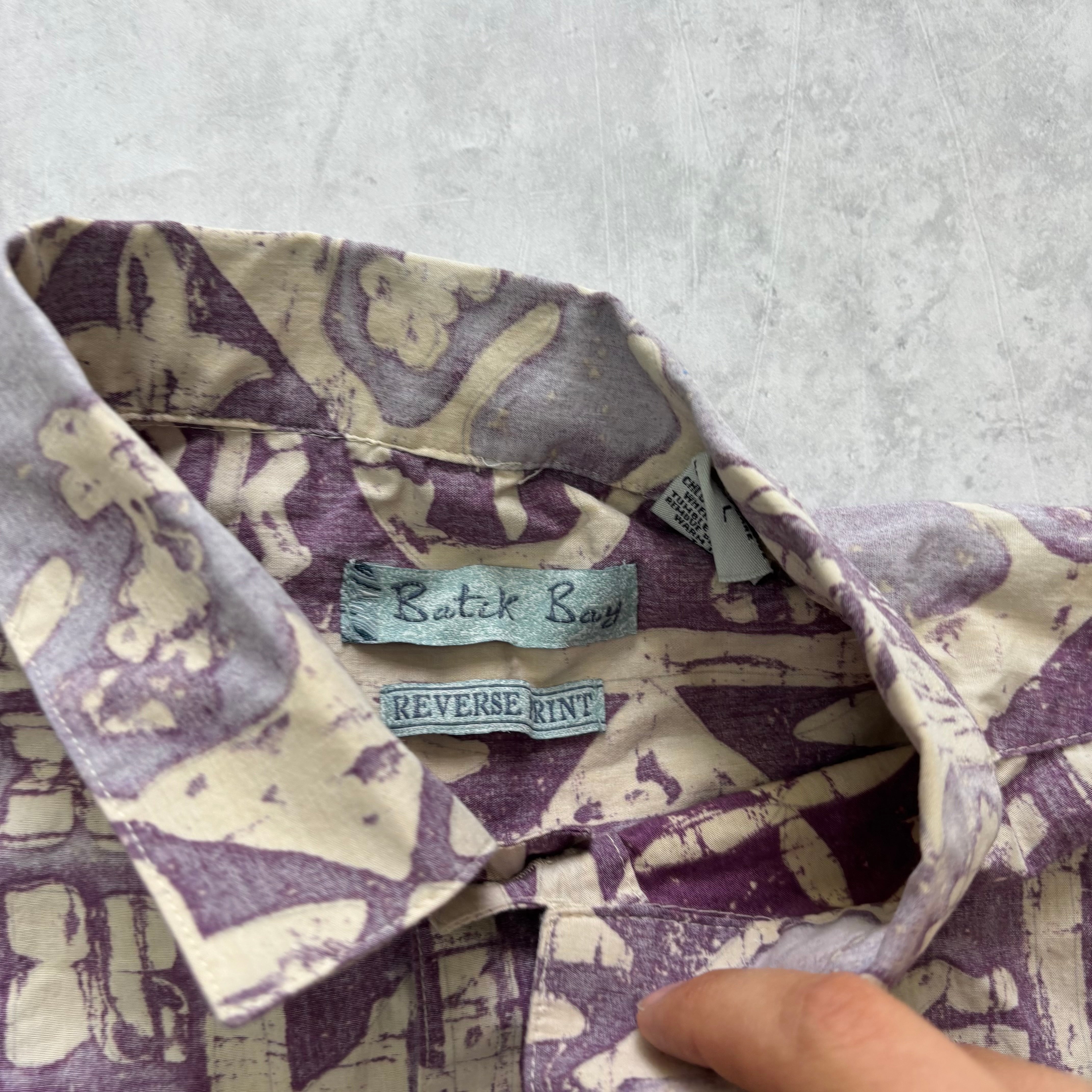 Vintage Hawaiian Shirt Mens Large Purple Floral Aloha Short Sleeve Cotton (E)