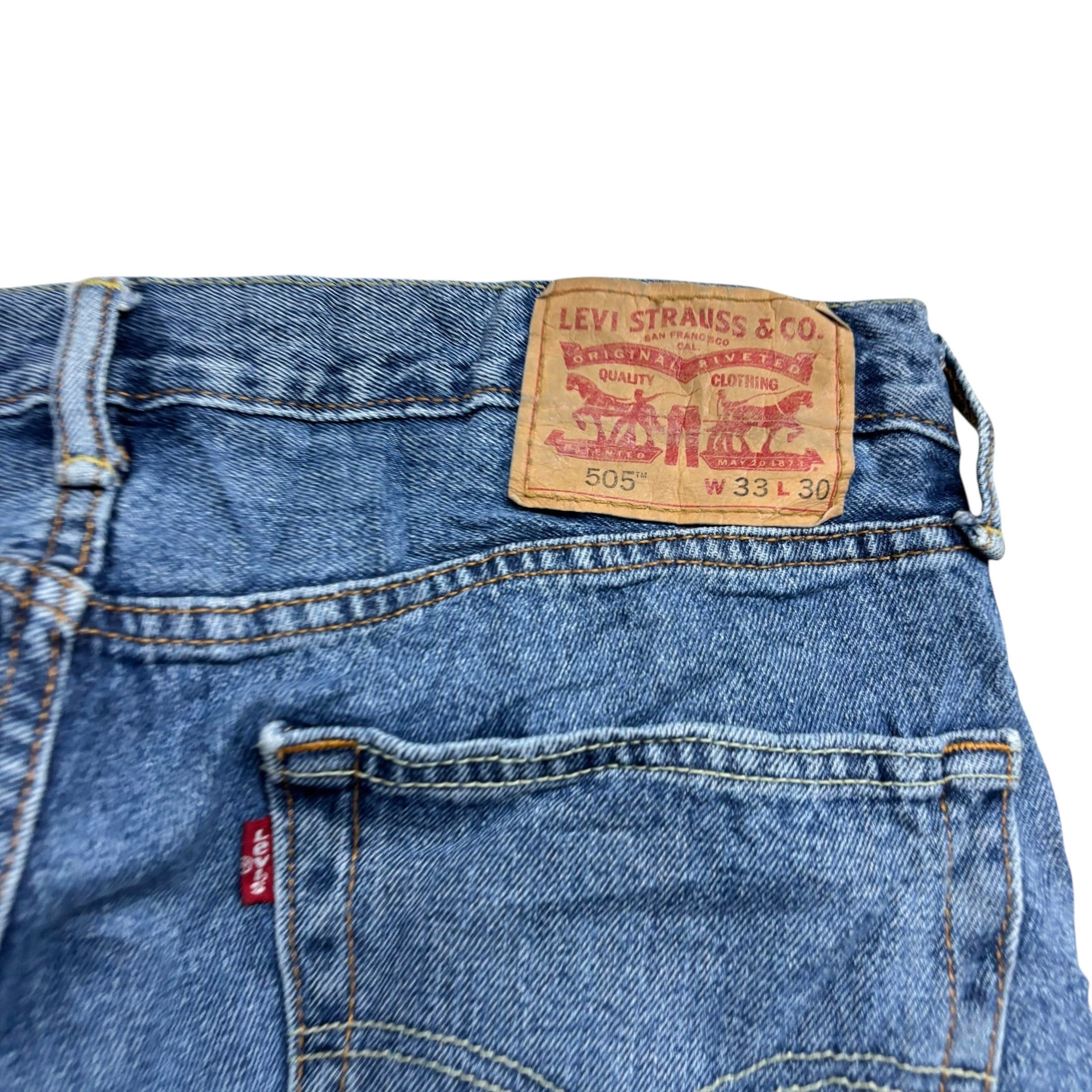 Levis 505 Jeans W33 L30 Mens Mid Blue Regular Straight Fit Denim (E)