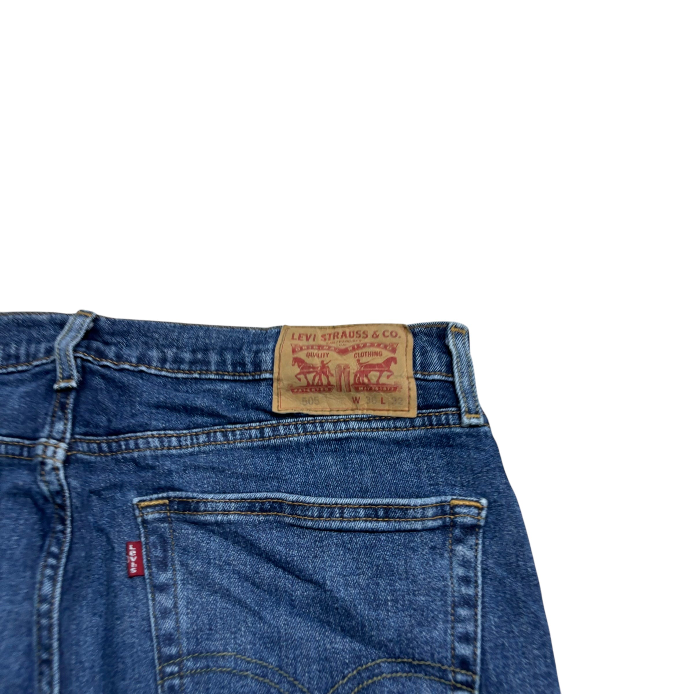 Levis 505 Jeans W36 L32 Mens Mid Blue Regular Straight Fit Stretch Denim (E)