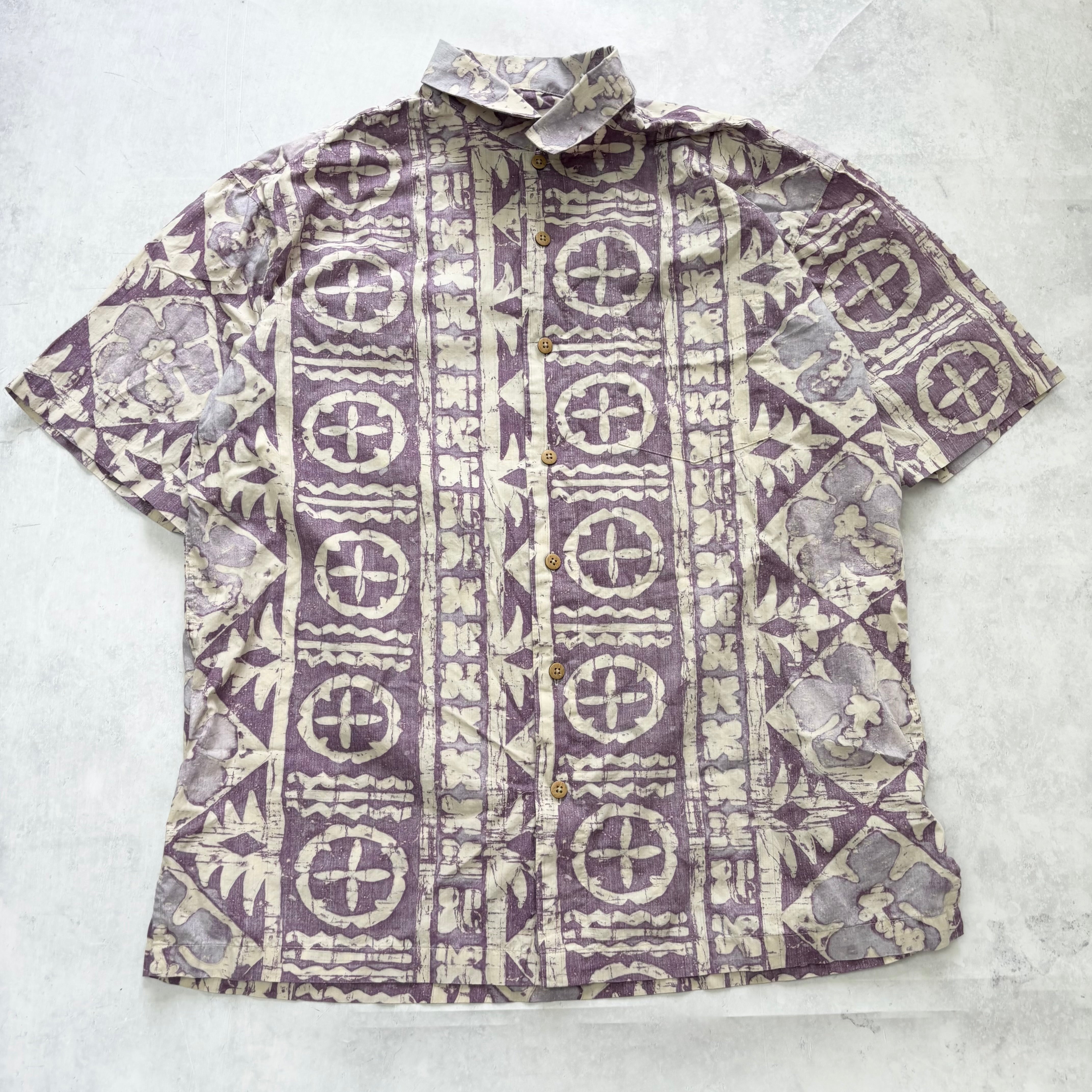 Vintage Hawaiian Shirt Mens Large Purple Floral Aloha Short Sleeve Cotton (E)
