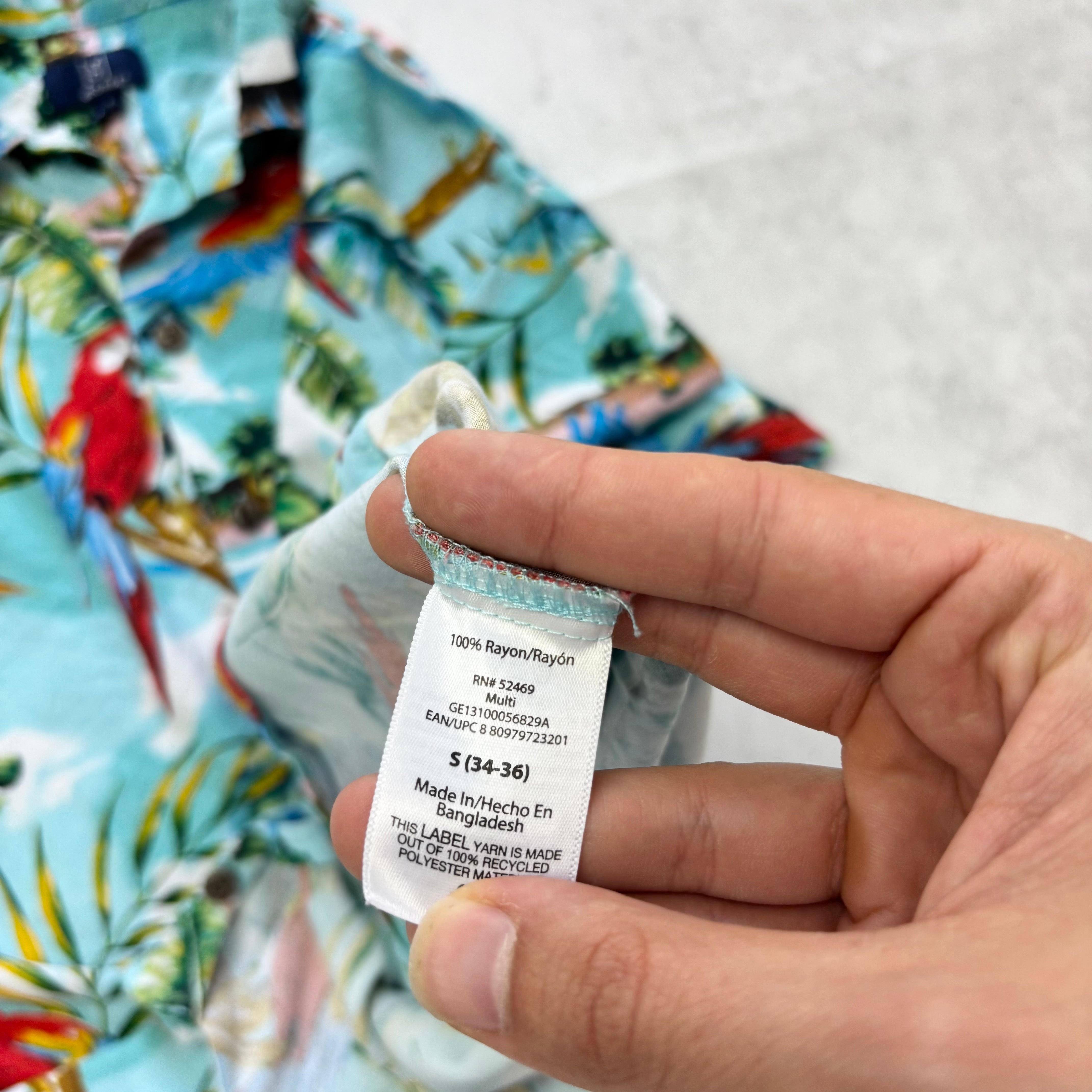 George Hawaiian Shirt Mens Small Blue Floral Aloha Short Sleeve Rayon (E)