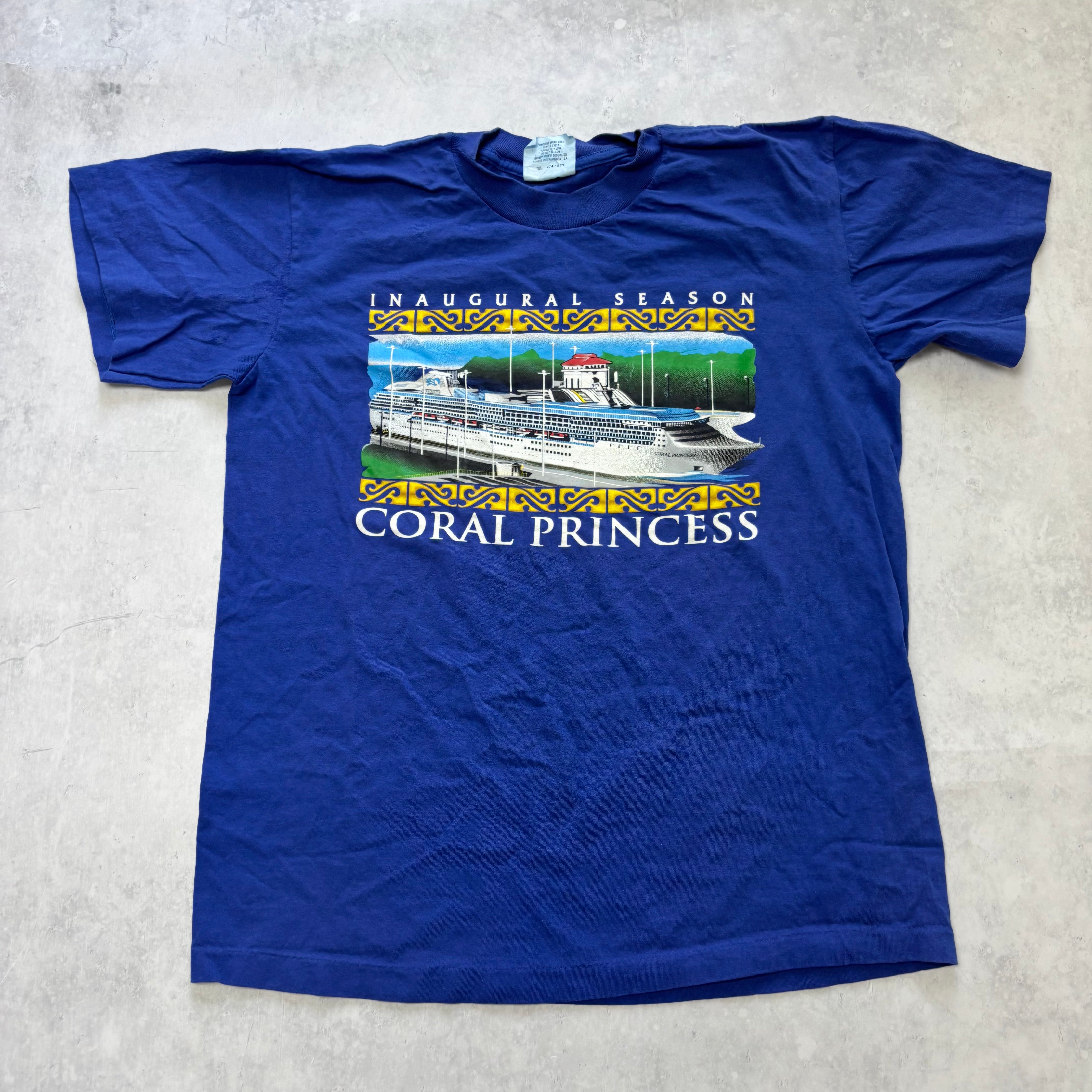 Vintage T Shirt Mens Medium Blue Single Stitch Graphic Print 90s Cruise (E)