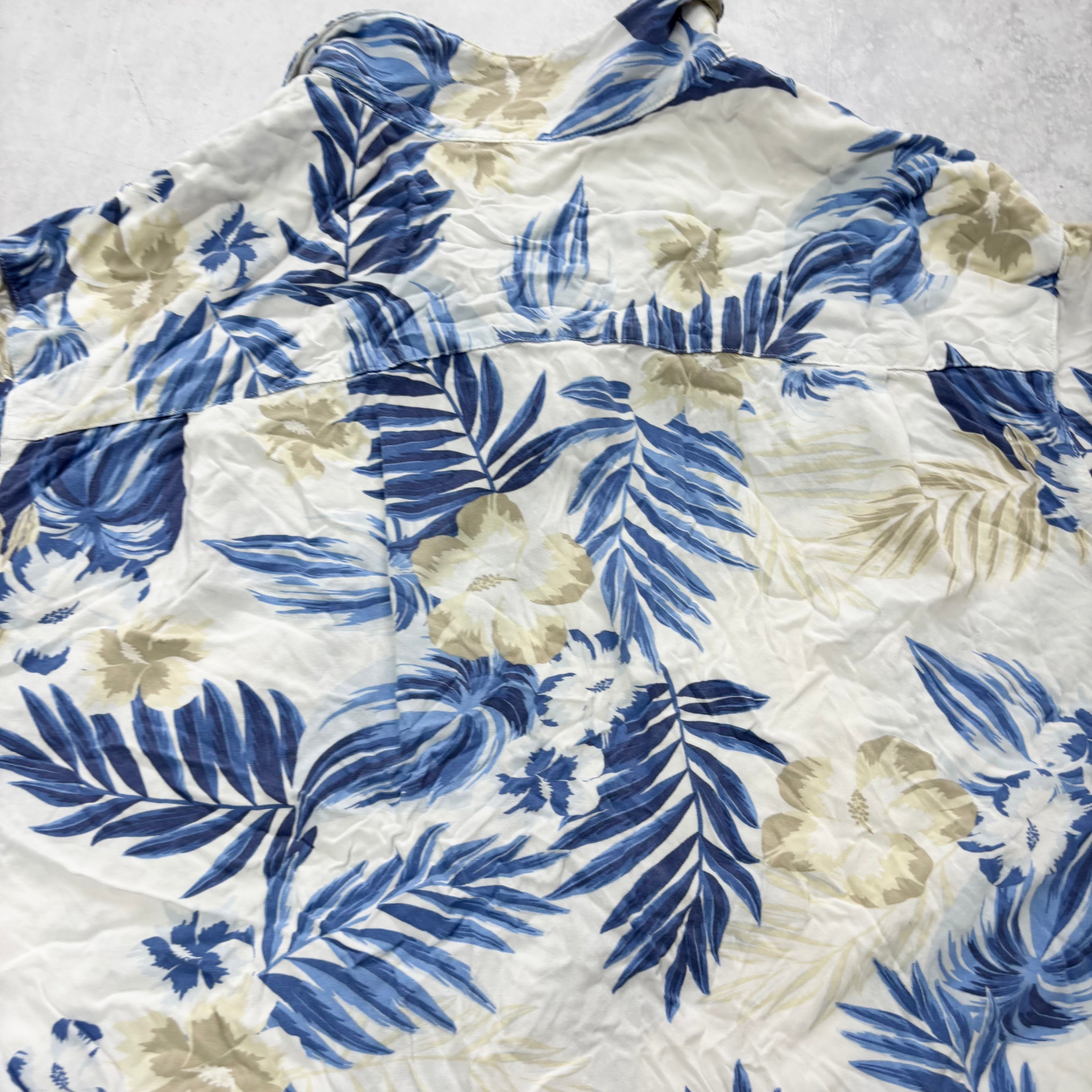 Hawaiian Shirt Mens XXL White Floral Aloha Short Sleeve Rayon (E)