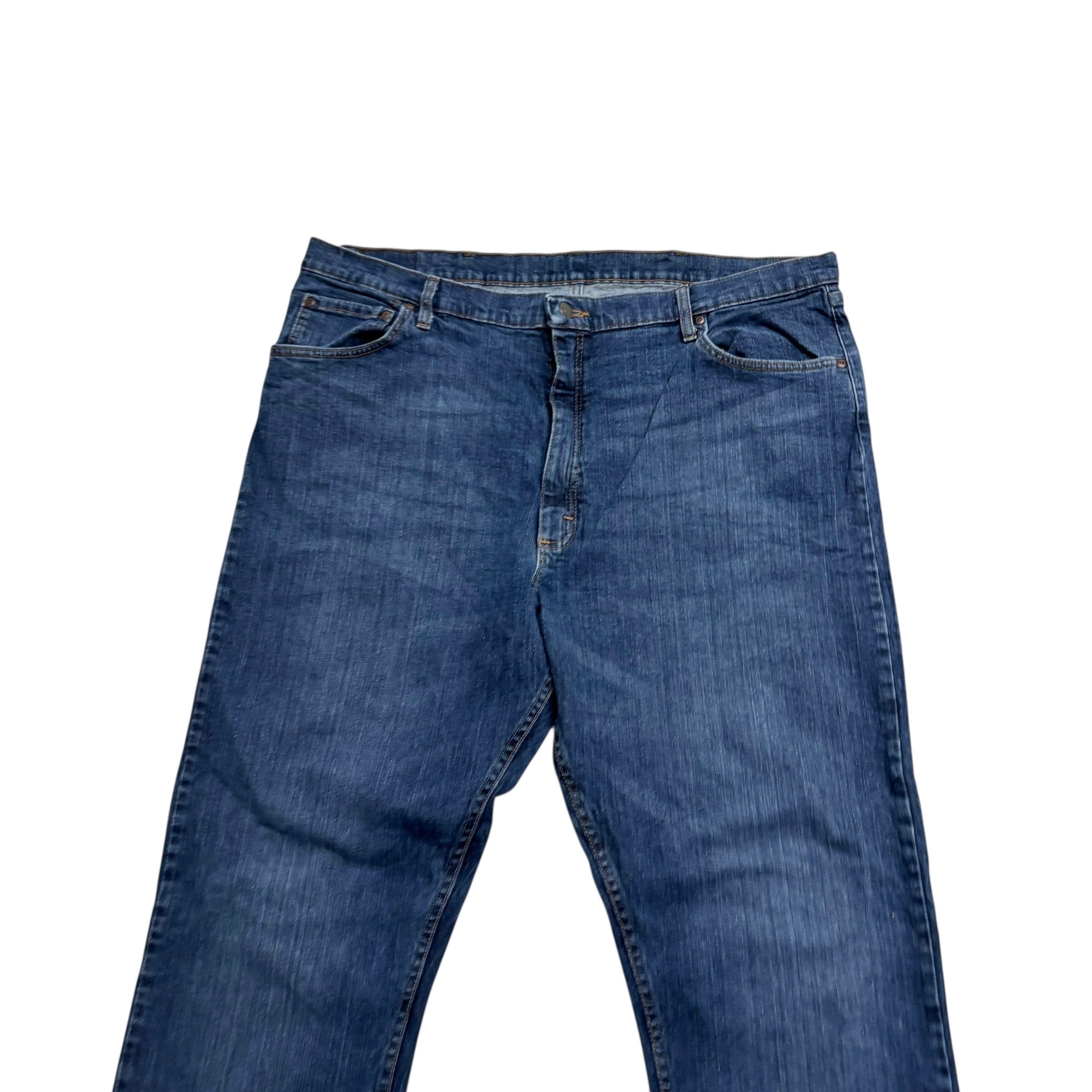 Wrangler Jeans W42 L32 Mens Dark Blue Relaxed Straight Fit Stretch Denim (E)