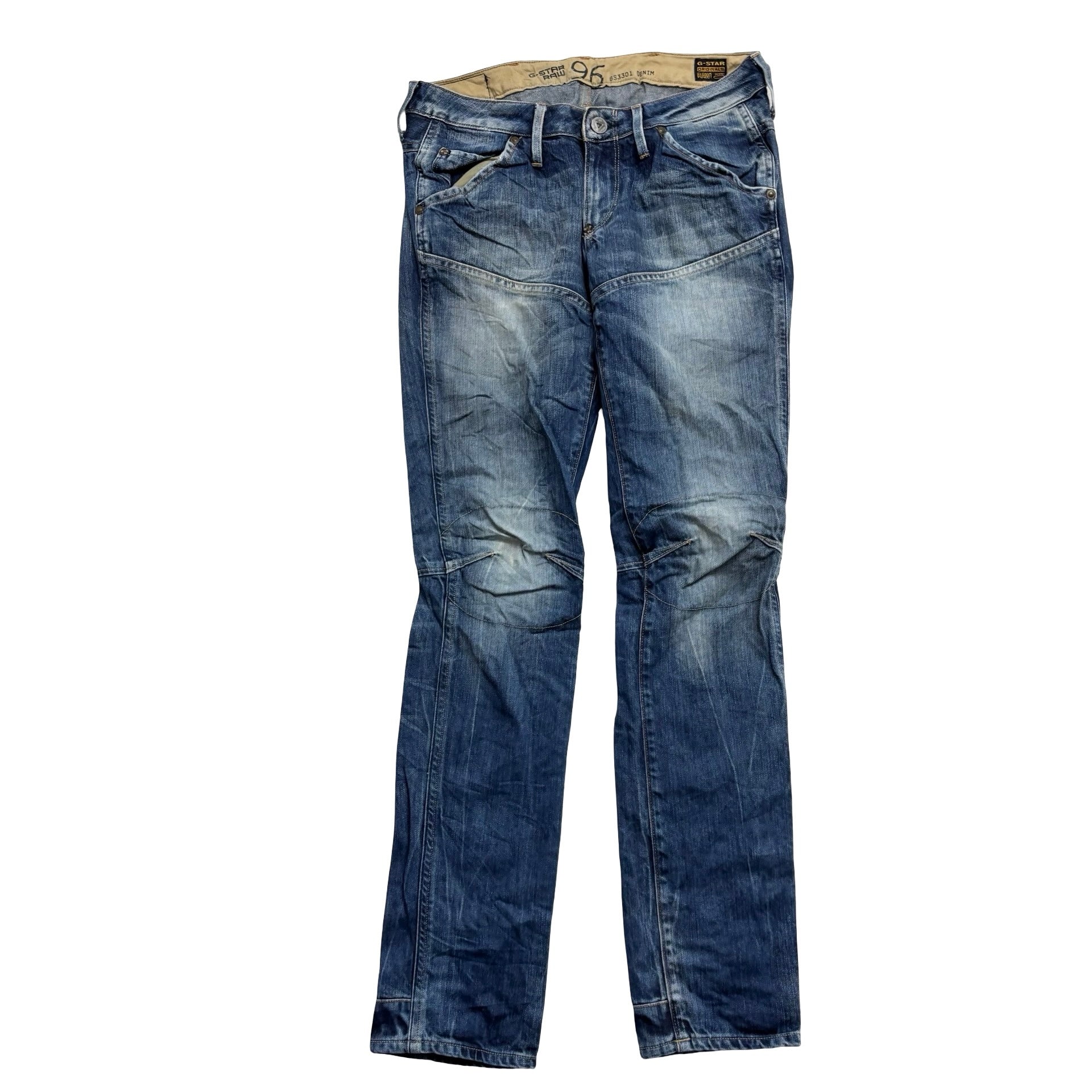 G Star Elwood Jeans W27 L32 Mens Mid Blue Tapered Fit Denim (E)