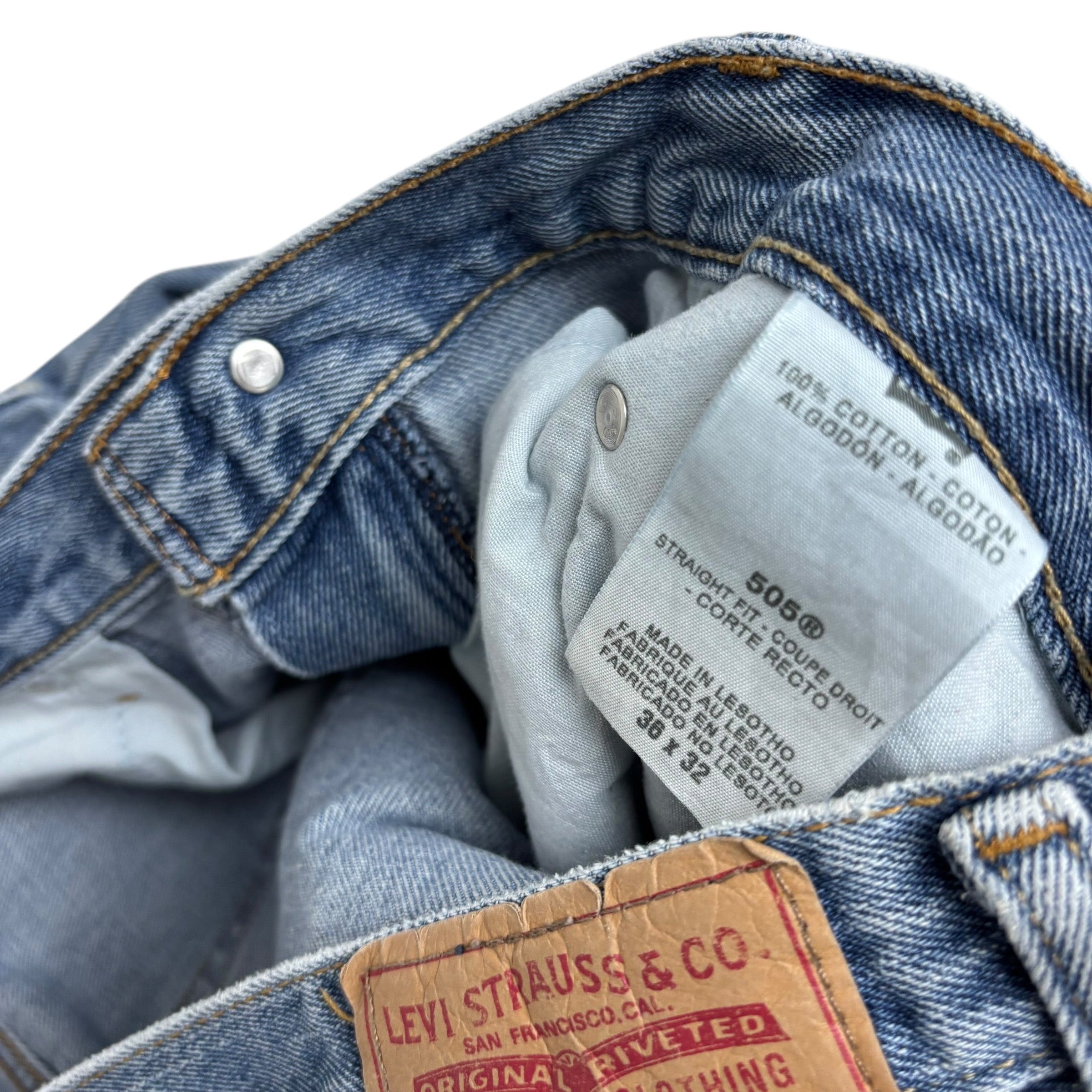 Levis 505 Jeans W36 L32 Mens Light Blue Regular Straight Fit Vintage Denim