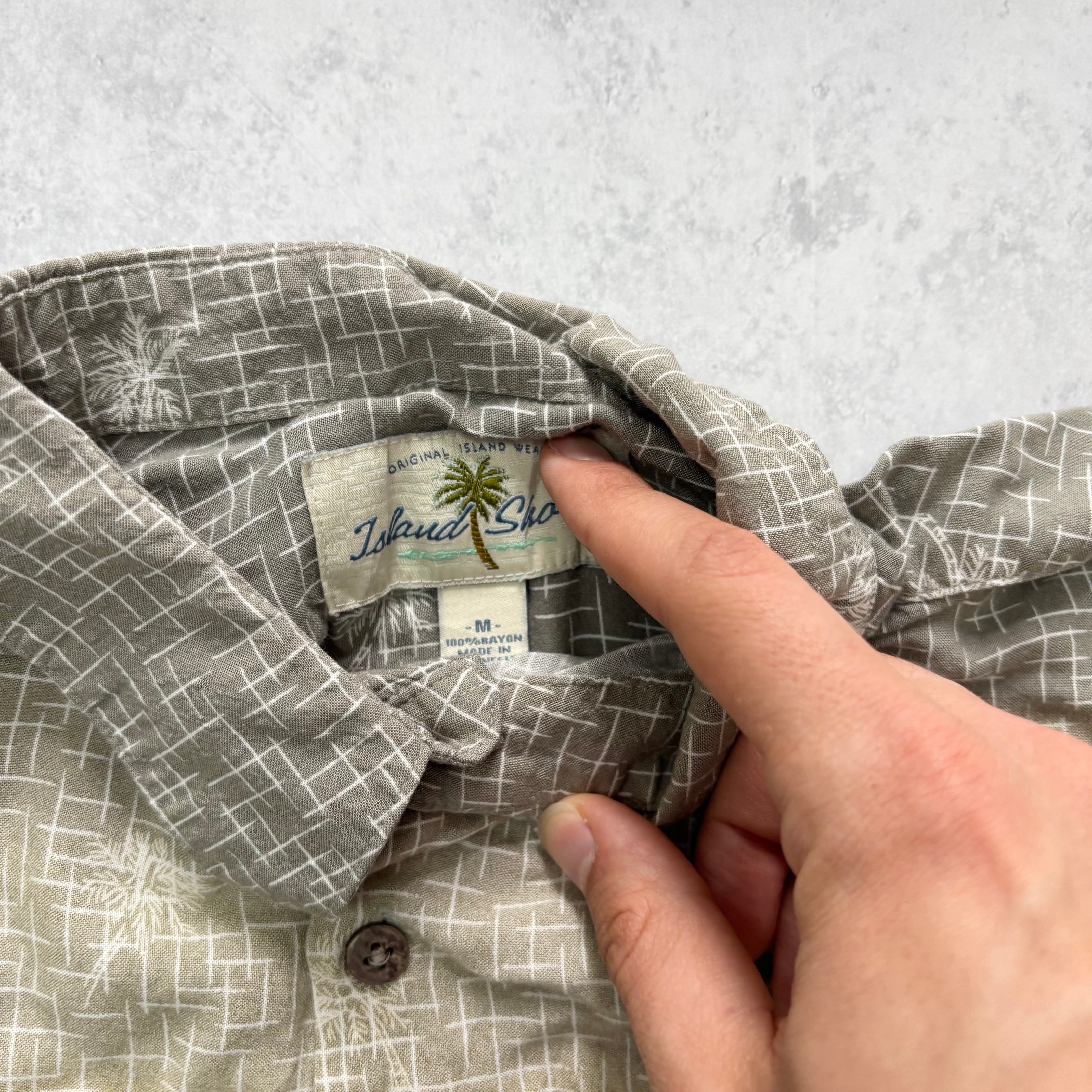 Vintage Hawaiian Shirt Mens Medium Beige Floral Aloha Short Sleeve Rayon (F)