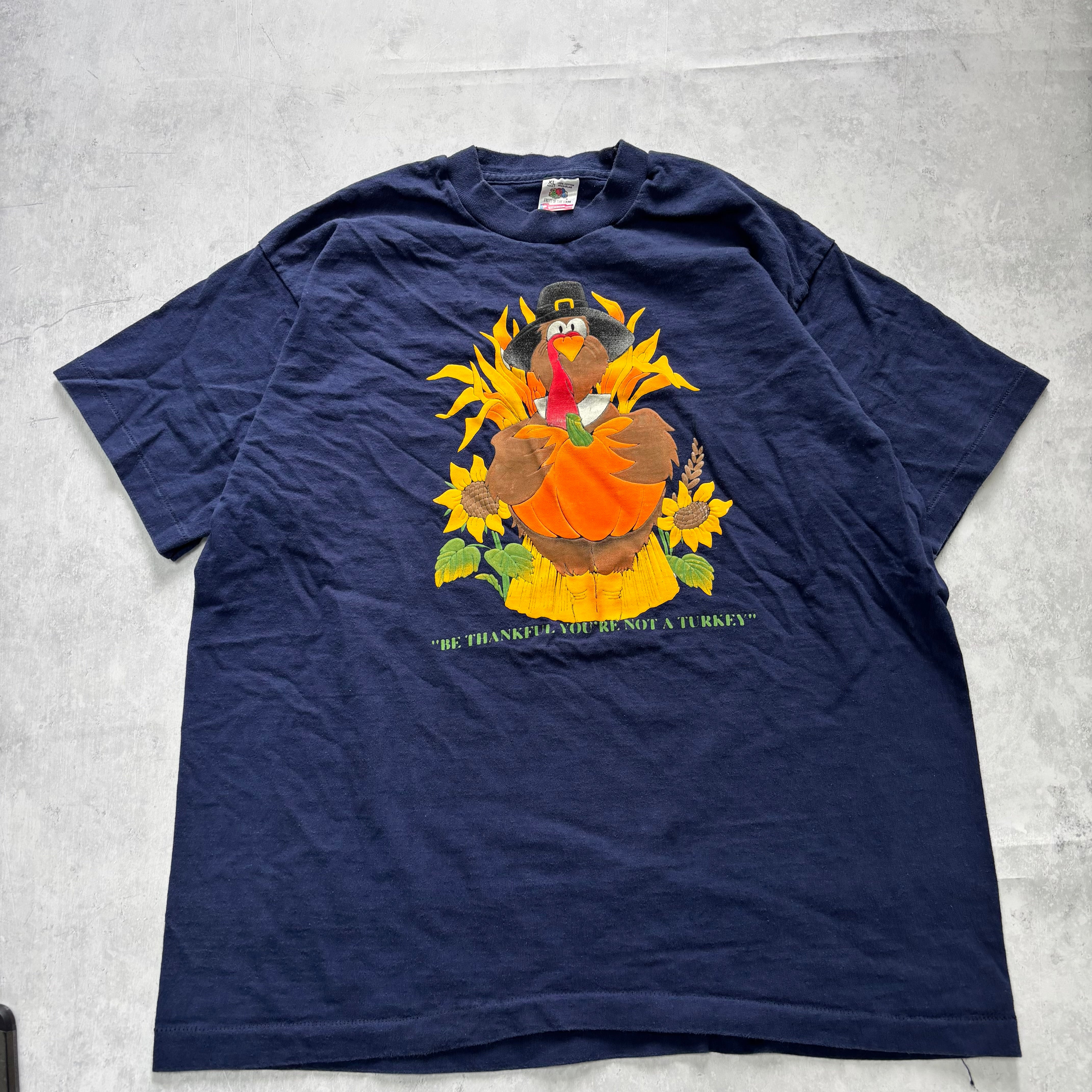 Vintage T Shirt Mens Large Navy Blue Single Stitch Graphic Print 90s USA (E)