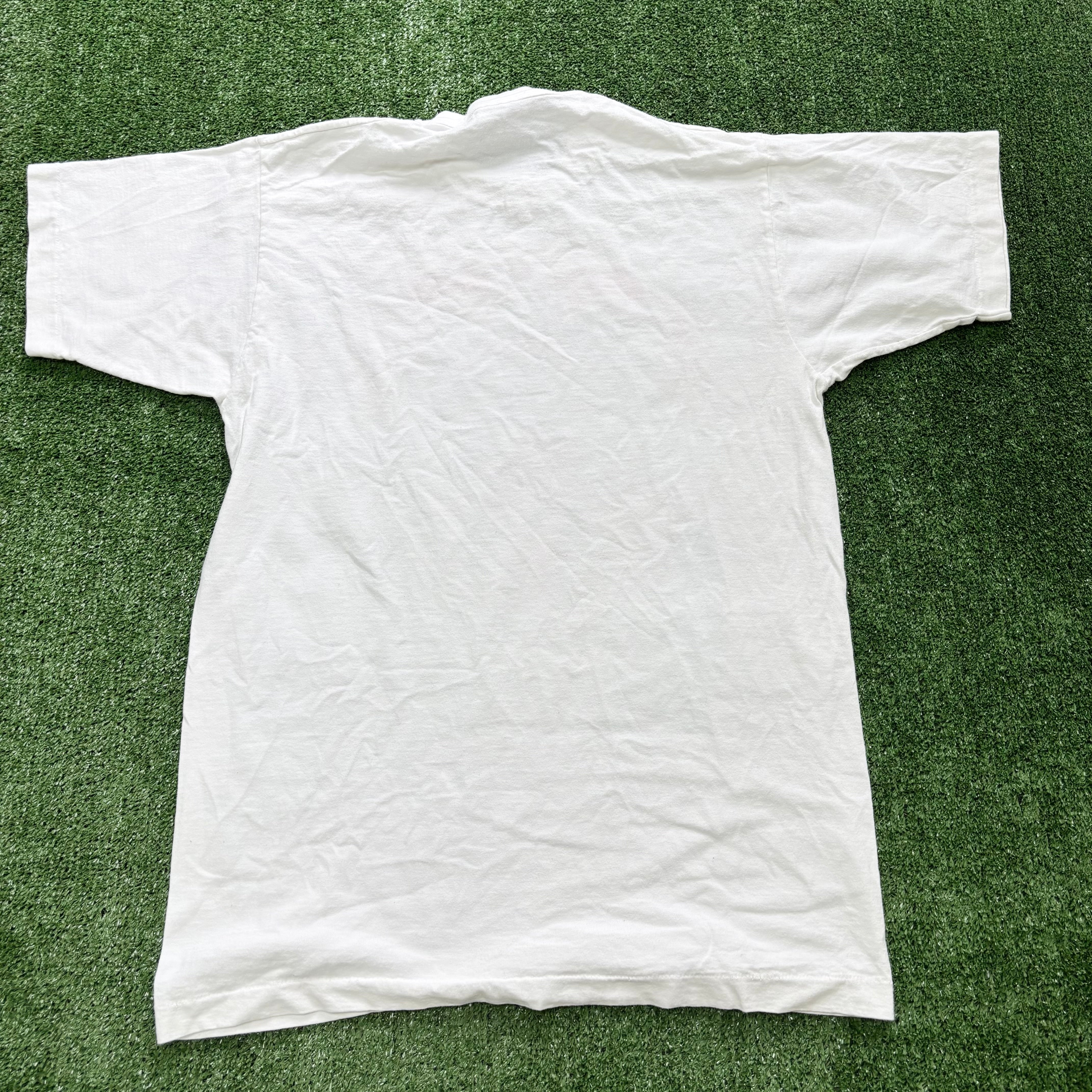 Vintage T Shirt Mens Large White Single Stitch Graphic Print 90s Racing (E)