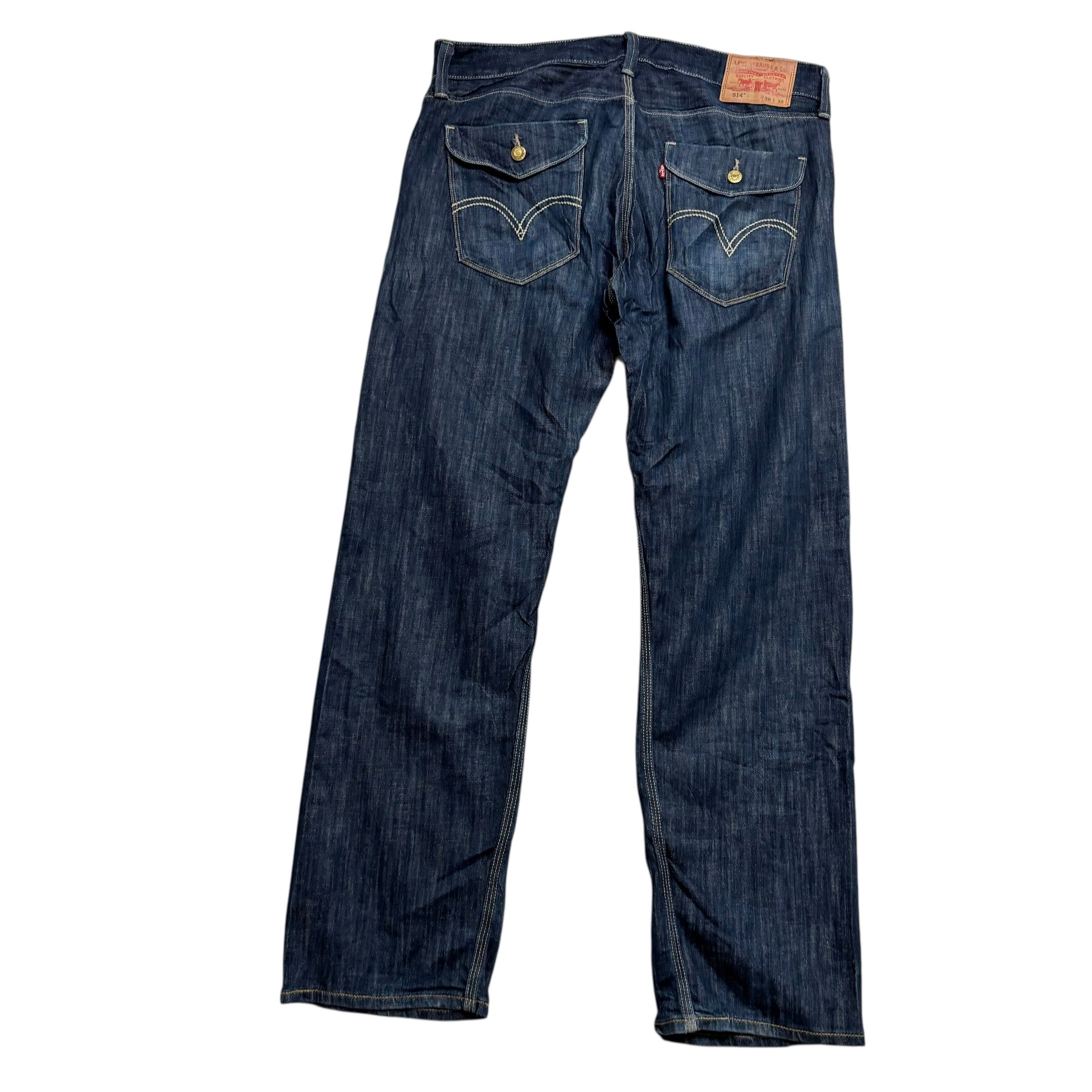 Levis 514 Jeans W36 L32 Mens Dark Blue Regular Straight Fit Vintage Denim (E)