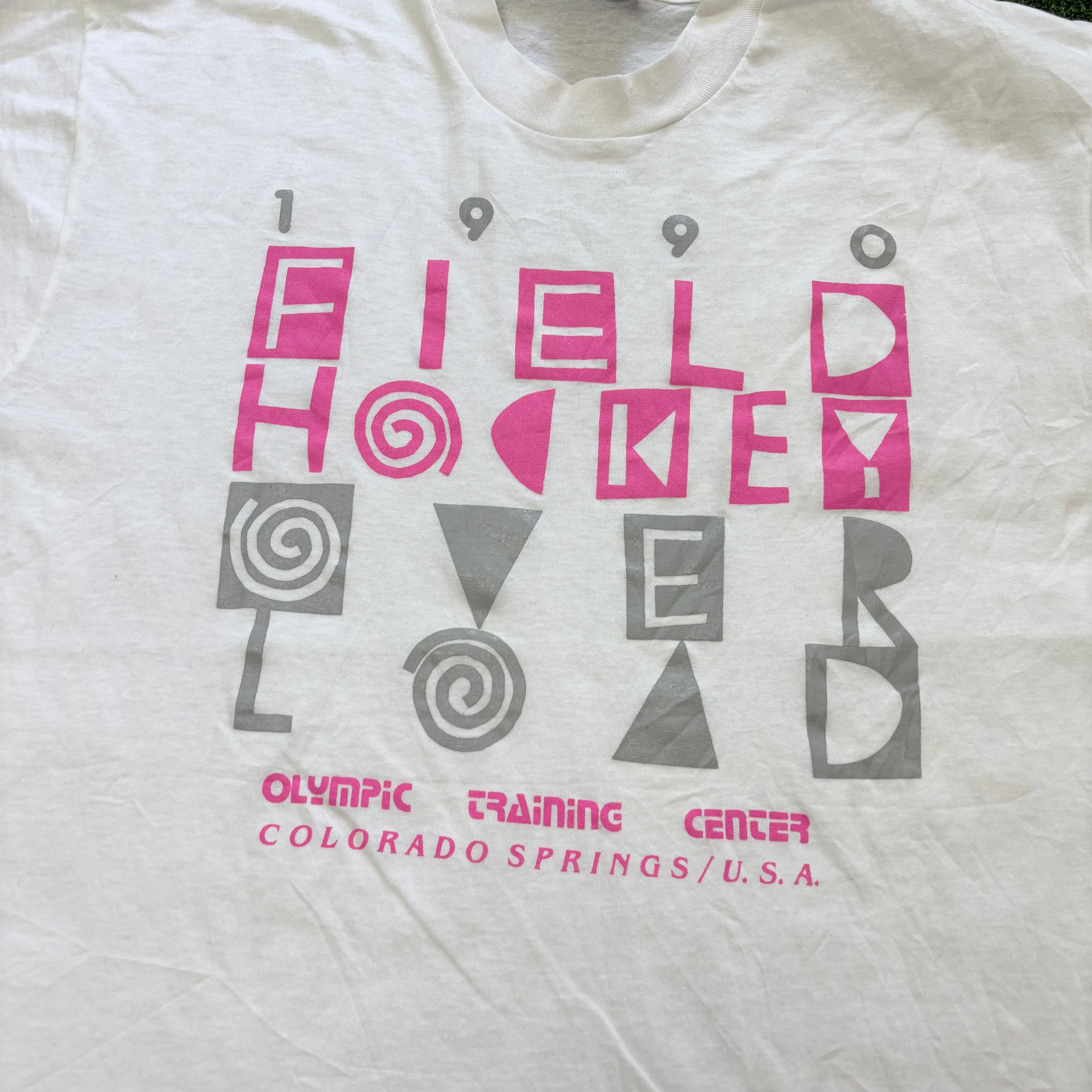 Vintage T Shirt Mens Large White Single Stitch Graphic Print 90s Sports (E)