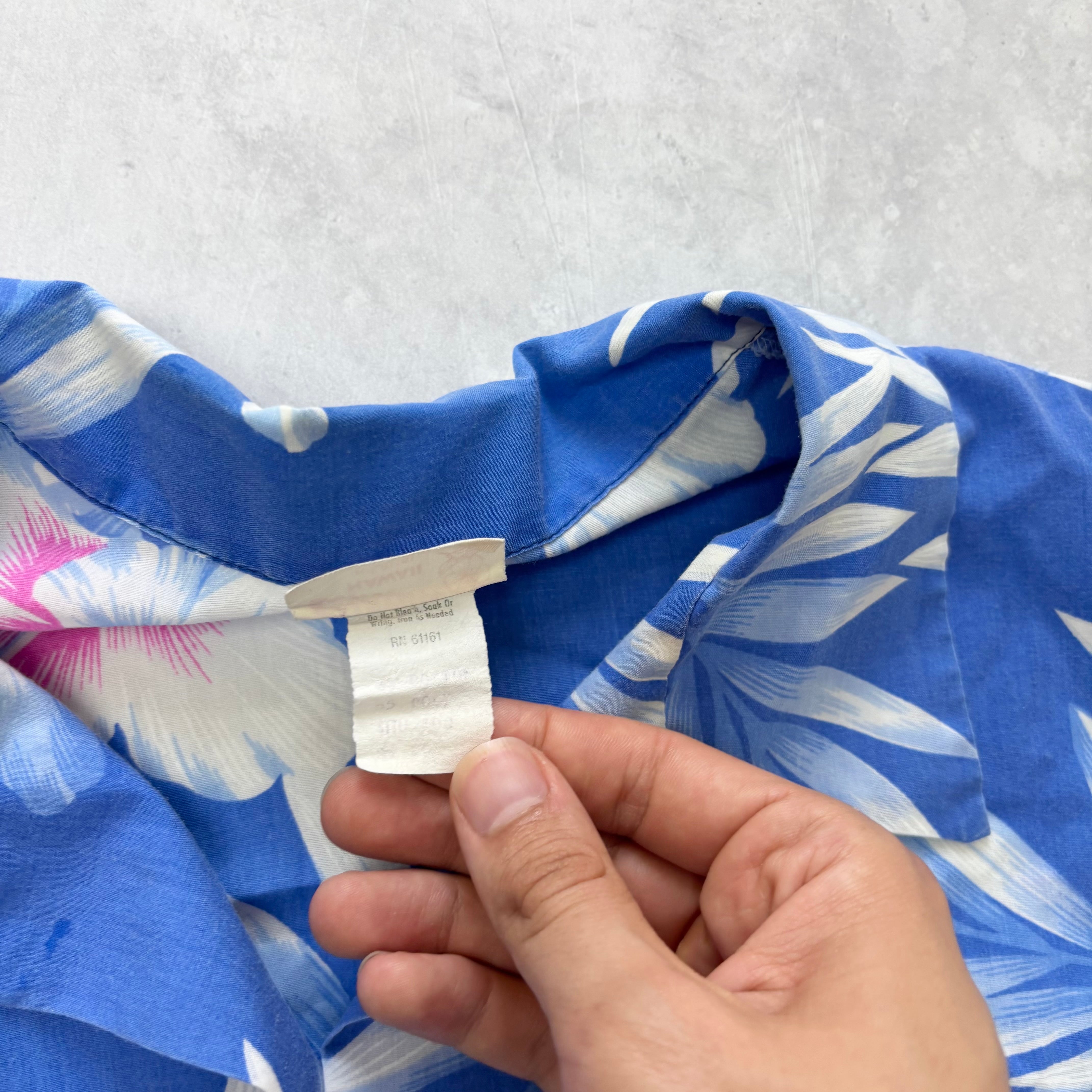 Vintage Hawaiian Shirt Mens XL Blue Floral Aloha Short Sleeve (E)