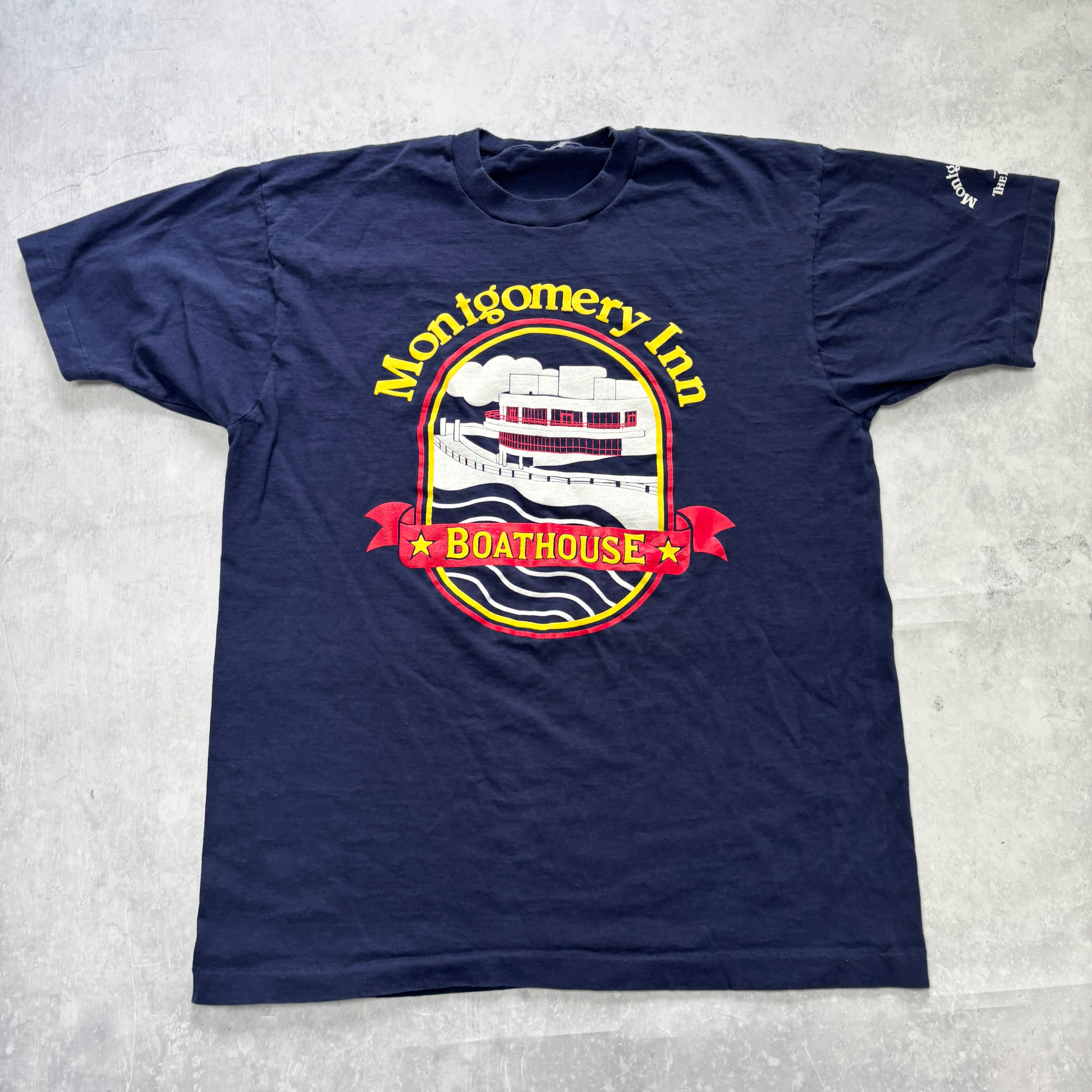 Vintage T Shirt Mens Large Navy Blue Single Stitch Graphic Print 90s USA (E)